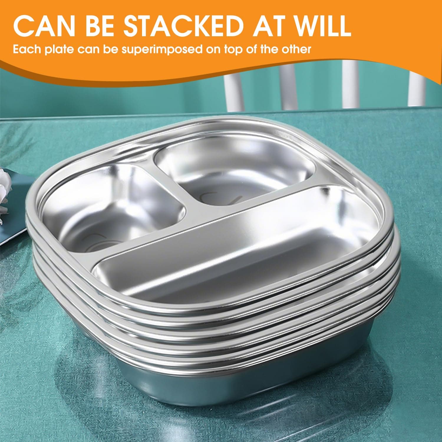 TAOceeXI Stainless Steel Kids Plate with Lid | 3-Pack Durable Divided Toddler Pl - Thumbnail 6