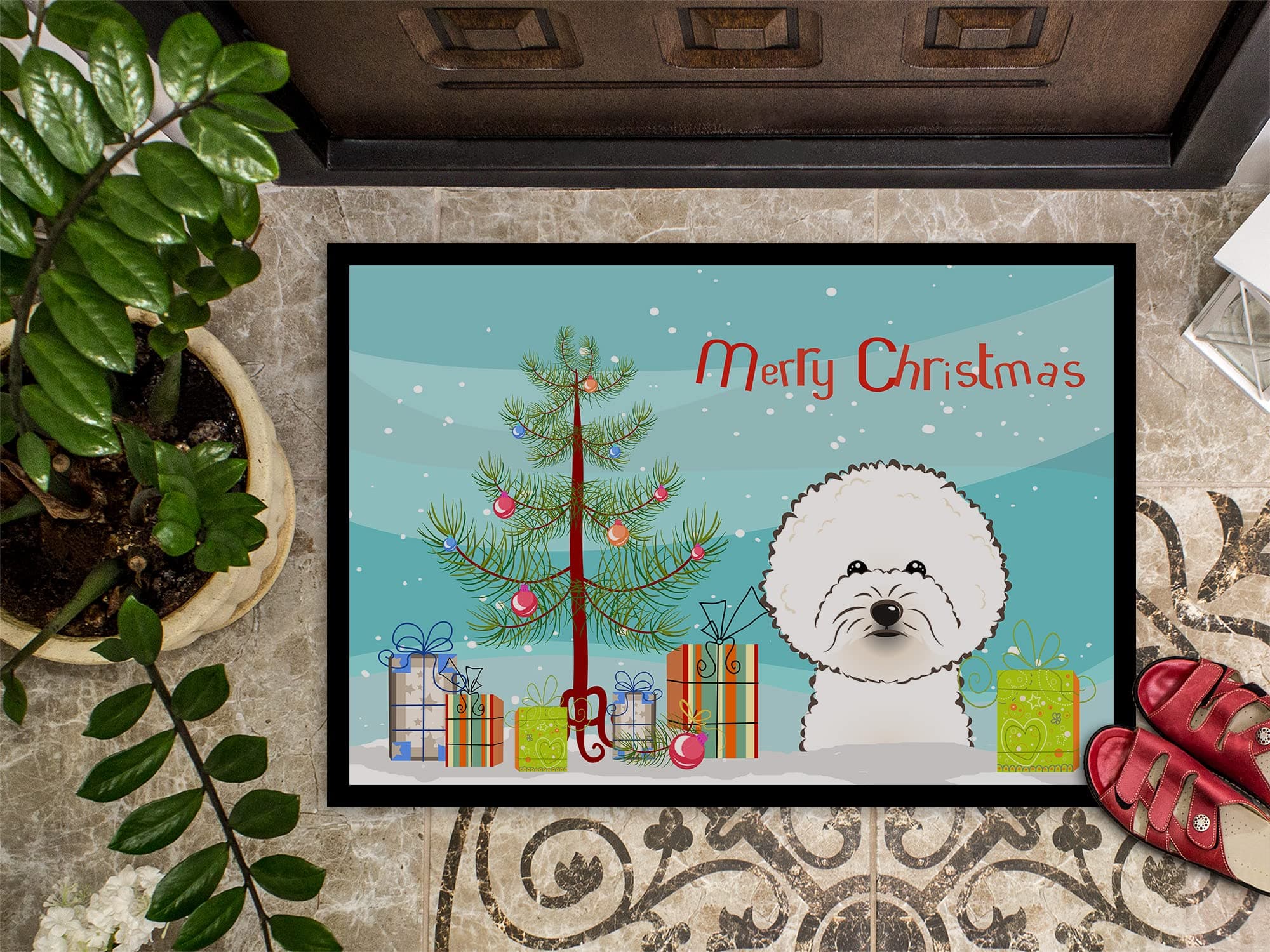 Caroline's Treasures BB1589MAT Christmas Tree and Bichon Frise Doormat 18x27 Fro - Thumbnail 3