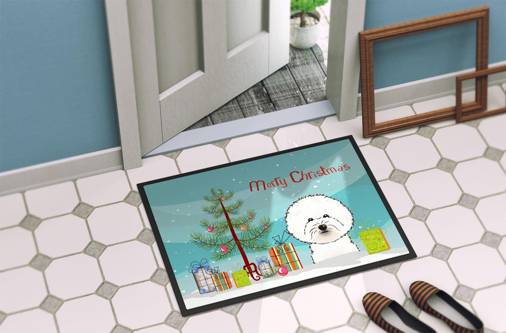 Caroline's Treasures BB1589MAT Christmas Tree and Bichon Frise Doormat 18x27 Fro - Thumbnail 4