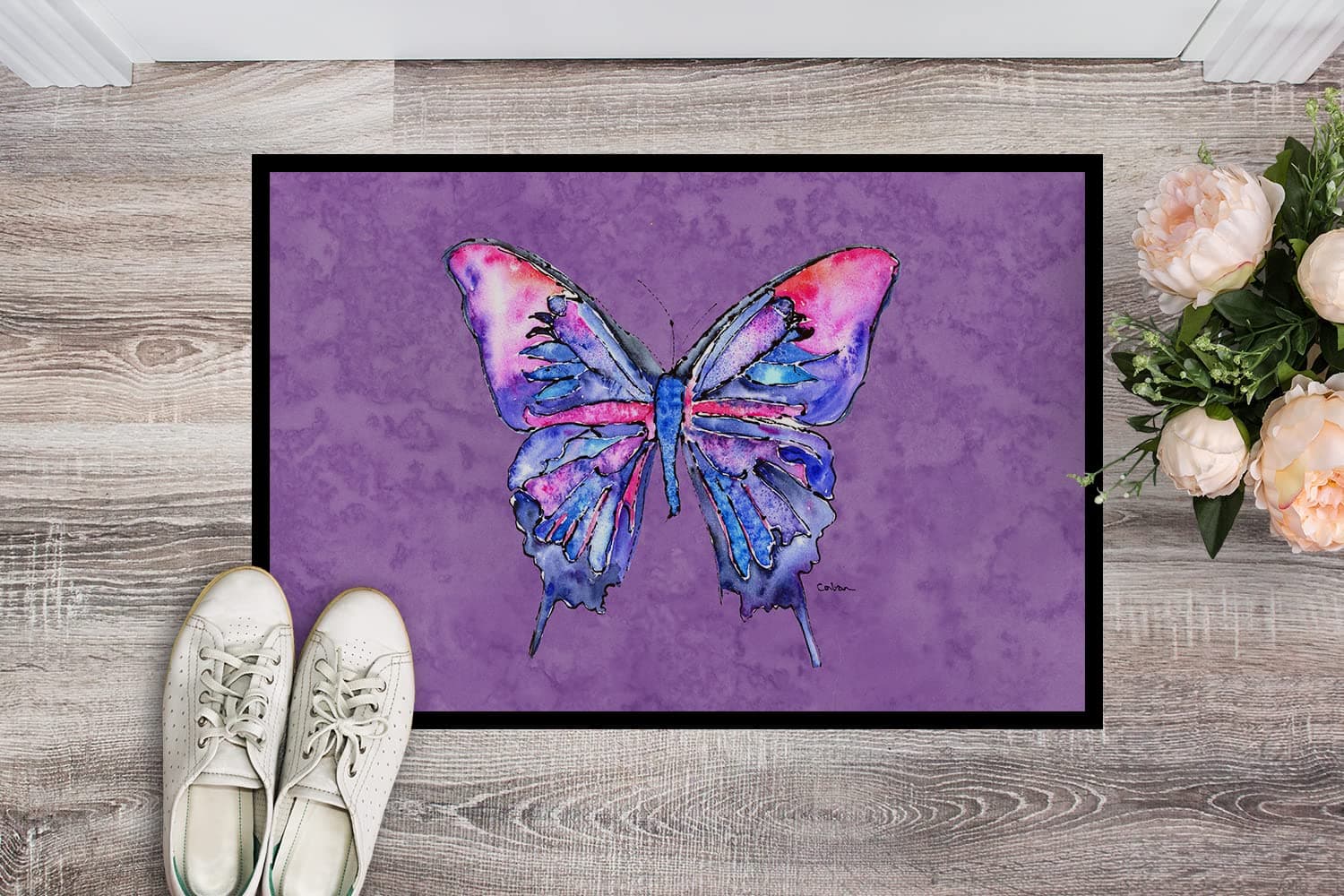 Caroline's Treasures 8860MAT Butterfly on Purple Doormat 18x27 Front Door Mat In - Thumbnail 2