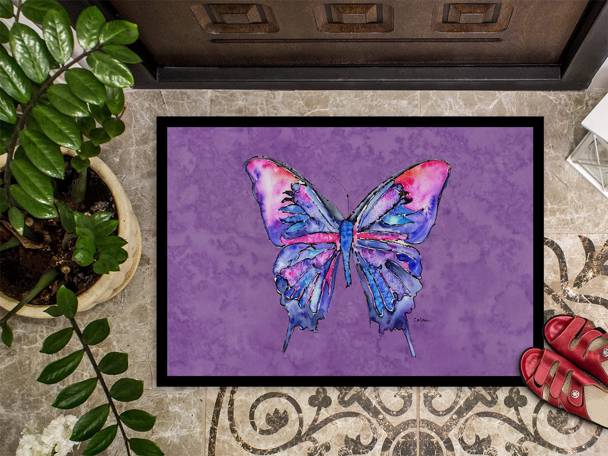 Caroline's Treasures 8860MAT Butterfly on Purple Doormat 18x27 Front Door Mat In - Thumbnail 3