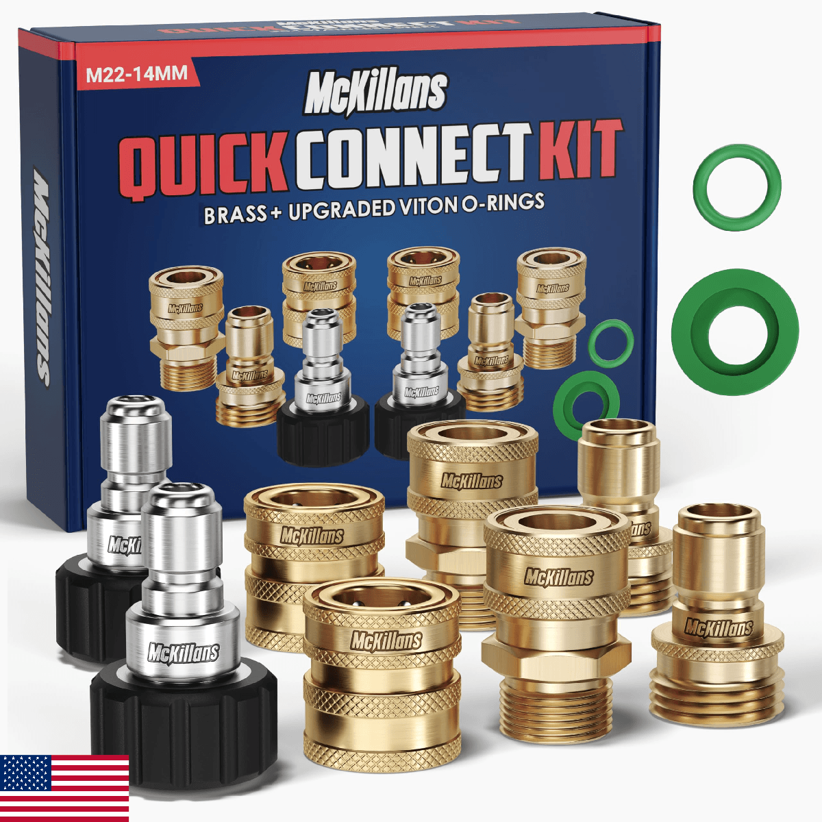 McKillans Pressure Washer Quick Connect Kit M22-14mm 3/8" Male/Female Brass - Image 1