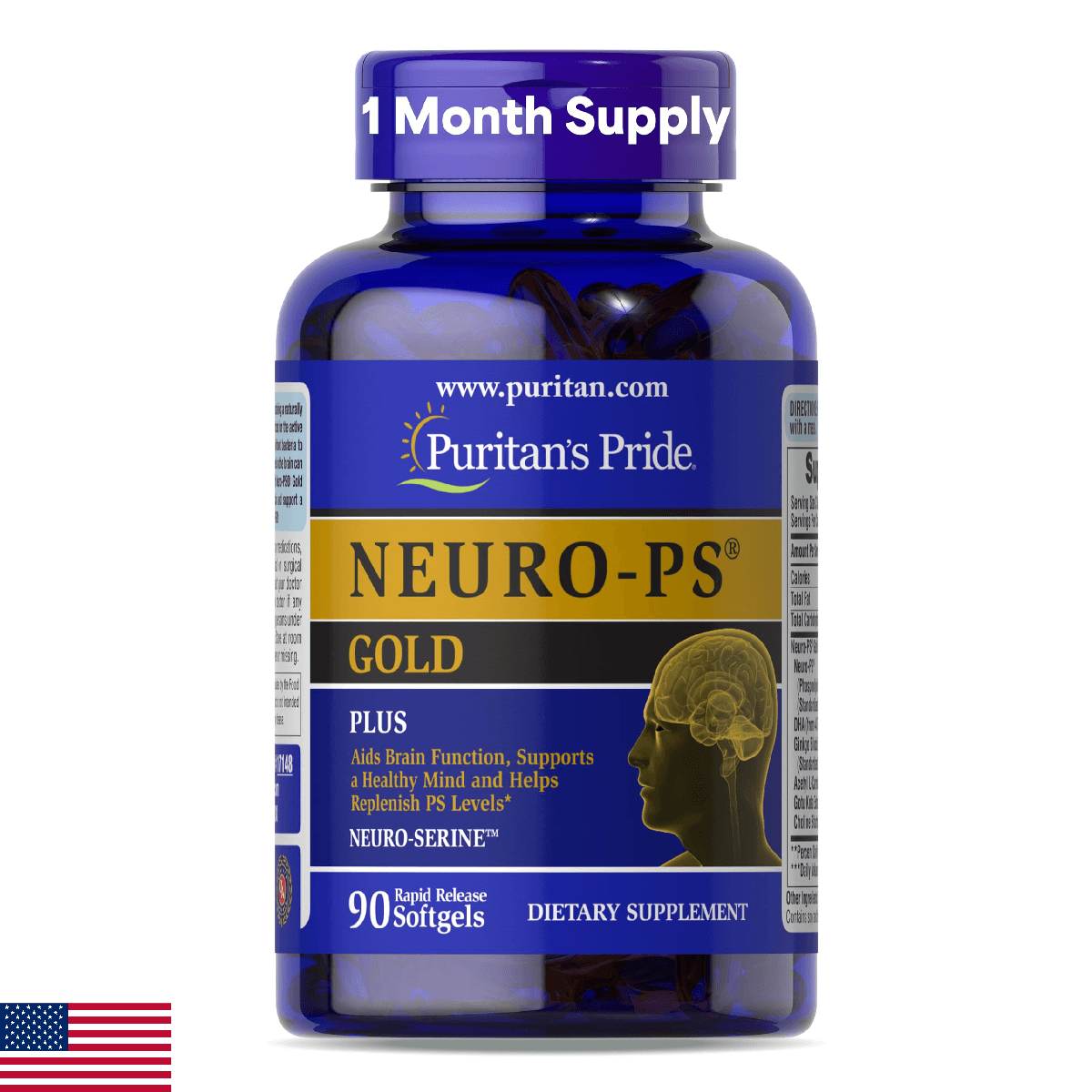 Puritan's Pride Neuro-PS Gold, Gingko Biloba, DHA Brain/Memory Support 90 Softge - Image 1