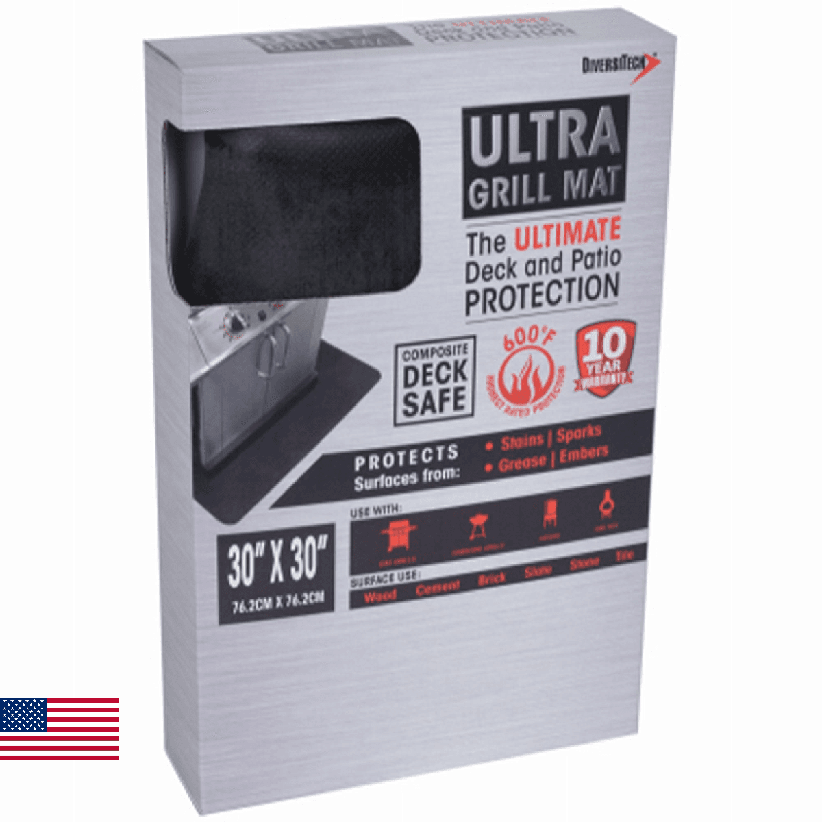 DiversiTech Outdoor Gas Grill BBQ & Fire Pit Mat, 30" x 30", Black - Image 1