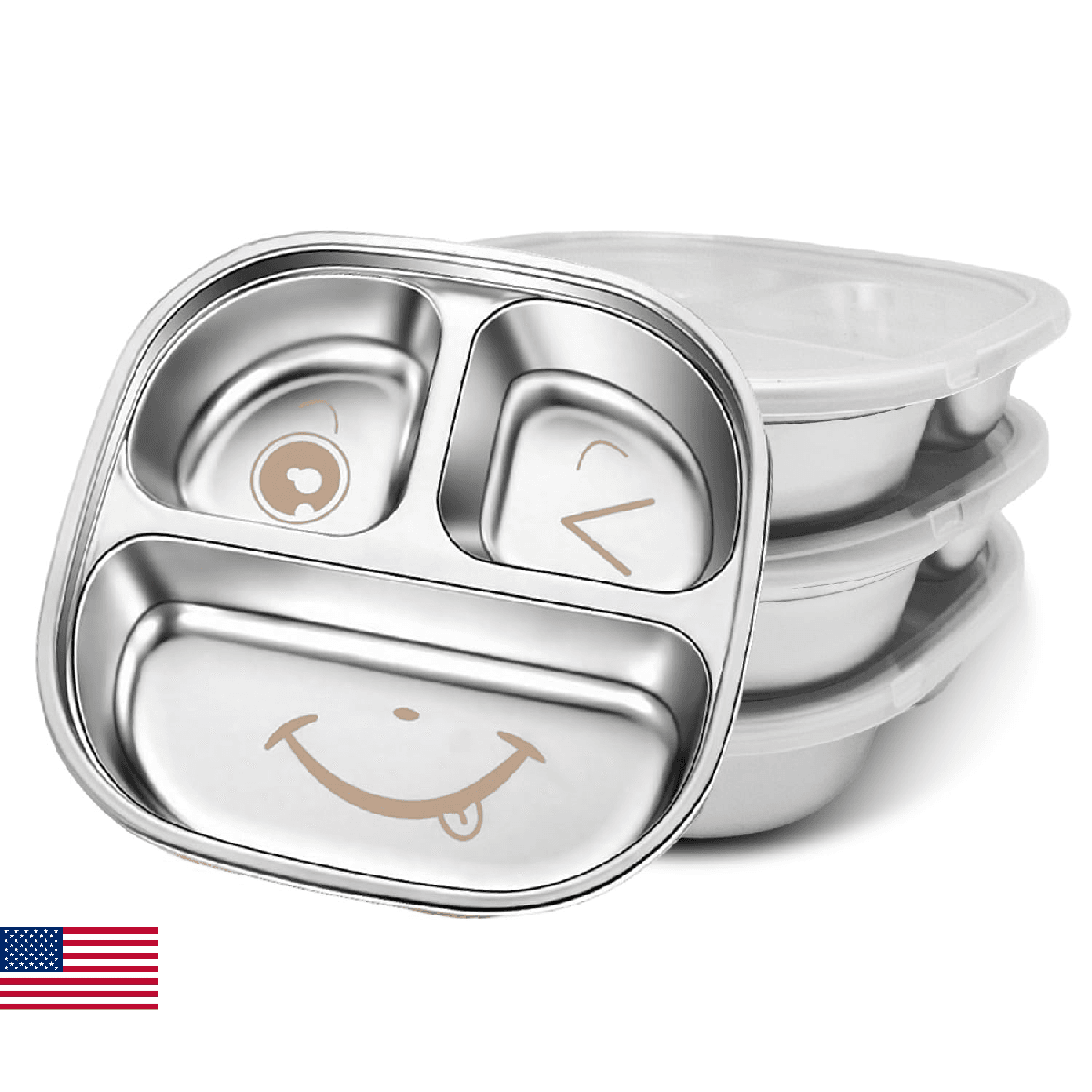 TAOceeXI Stainless Steel Kids Plate with Lid | 3-Pack Durable Divided Toddler Pl - Image 1