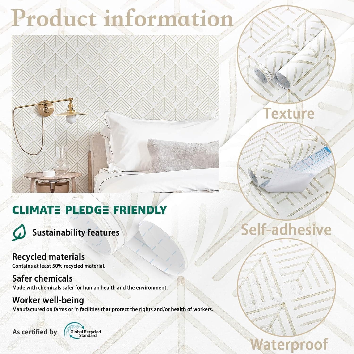 Heroad Boho Peel and Stick Wallpaper Beige Renter Friendly Wall Paper Peel and S - Thumbnail 8