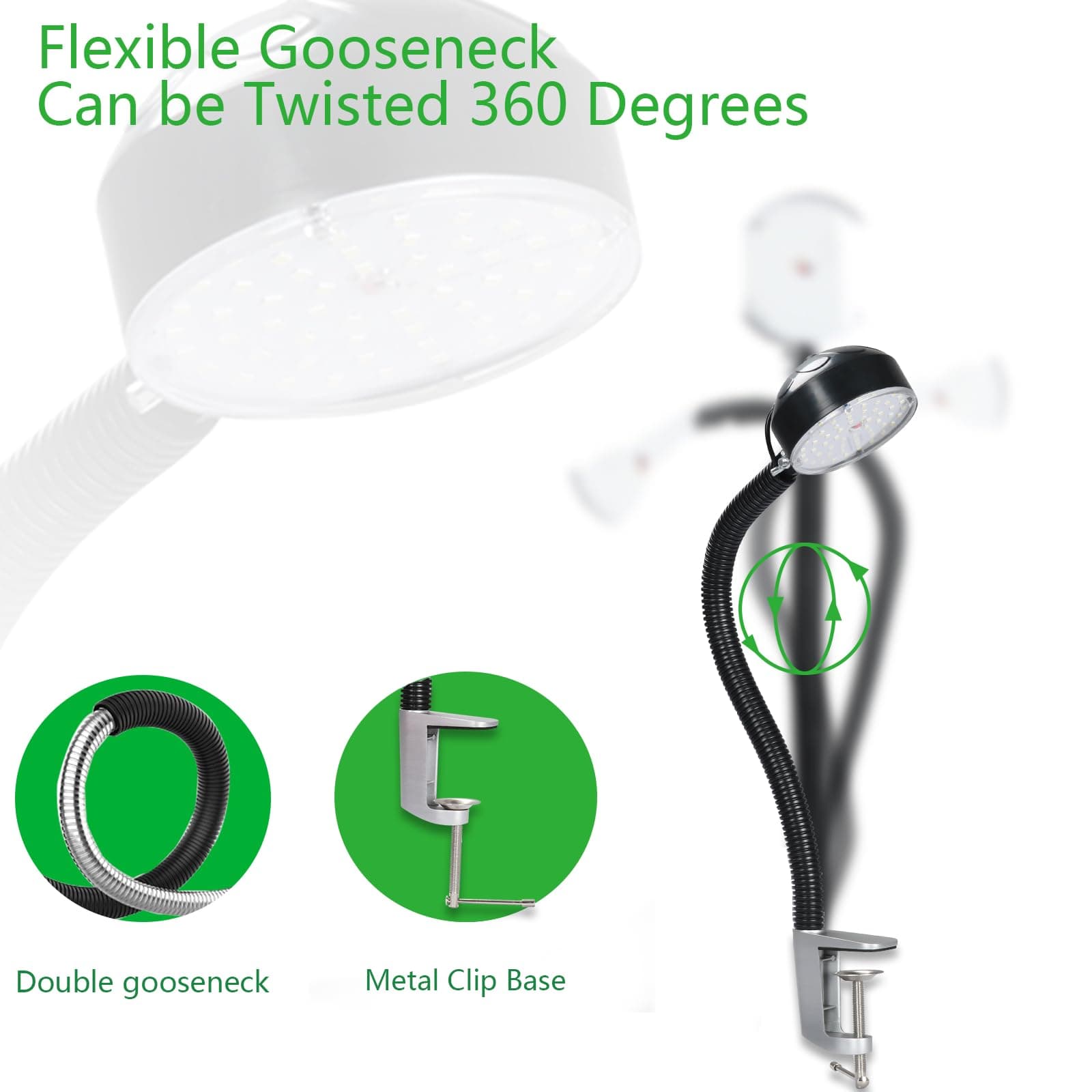 Xapolu LED Clamp Work Light with Flexible Gooseneck, 20W 2000 Lumens 6500K 110V - Thumbnail 3
