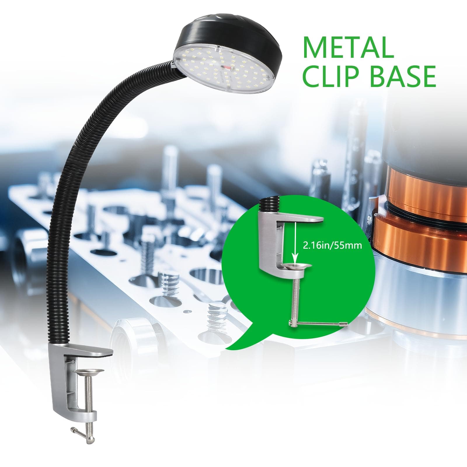 Xapolu LED Clamp Work Light with Flexible Gooseneck, 20W 2000 Lumens 6500K 110V - Thumbnail 5