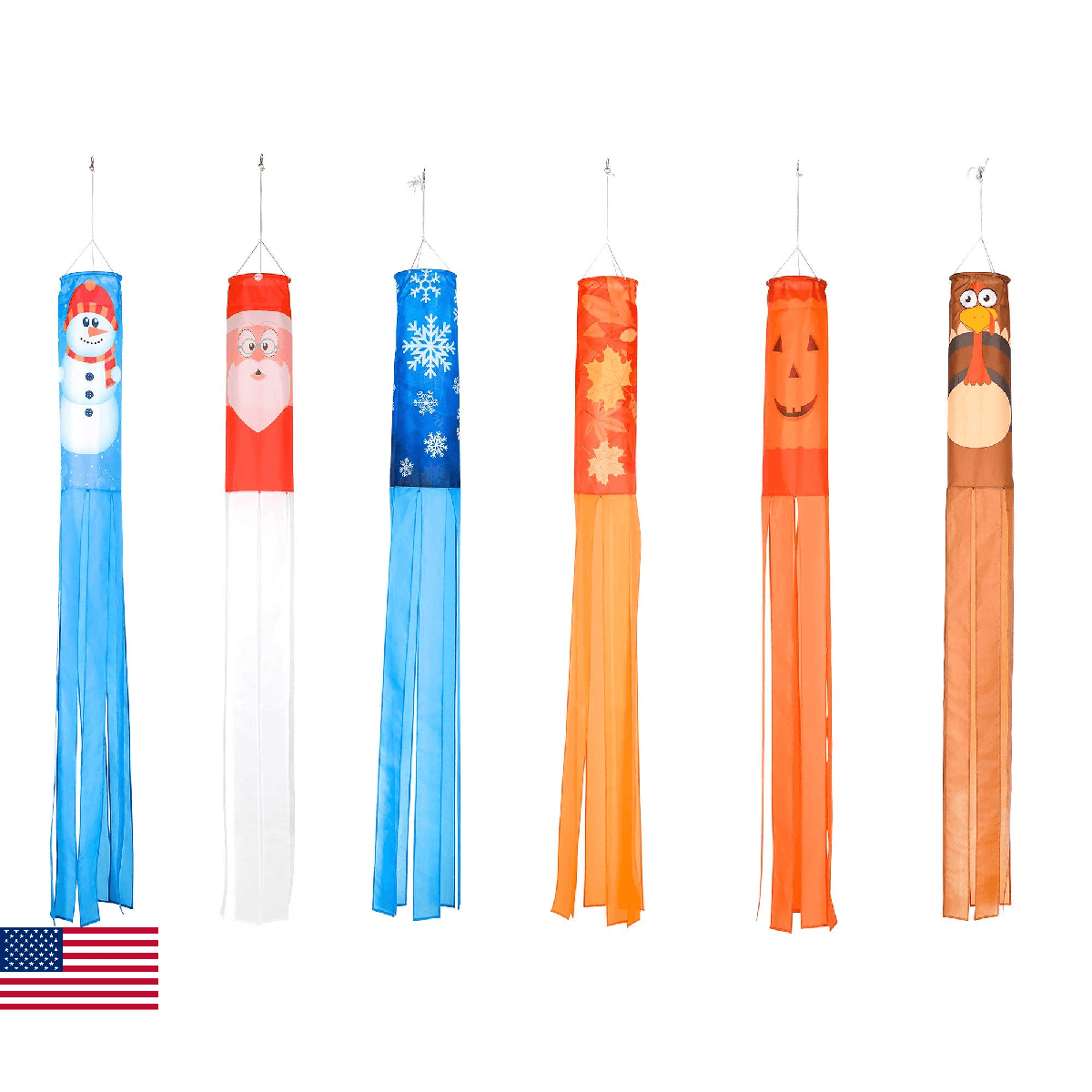 Trademark Innovations 60" Fall & Winter Theme Windsocks - Set of 6 - Blows in Th - Image 1