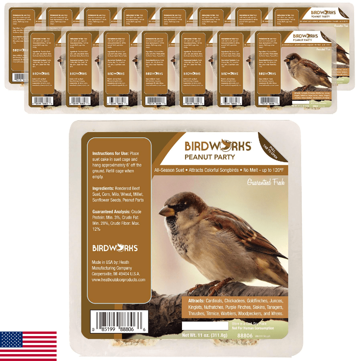 Heath Outdoor Products Peanut Patty All Season No Mess Suet Cake Birders Pack, F - Image 1