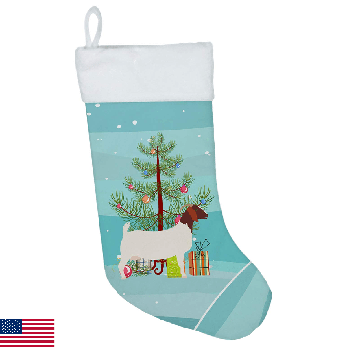 Caroline's Treasures BB9253CS Boer Goat Christmas Christmas Stocking, Teal Firep - Image 1