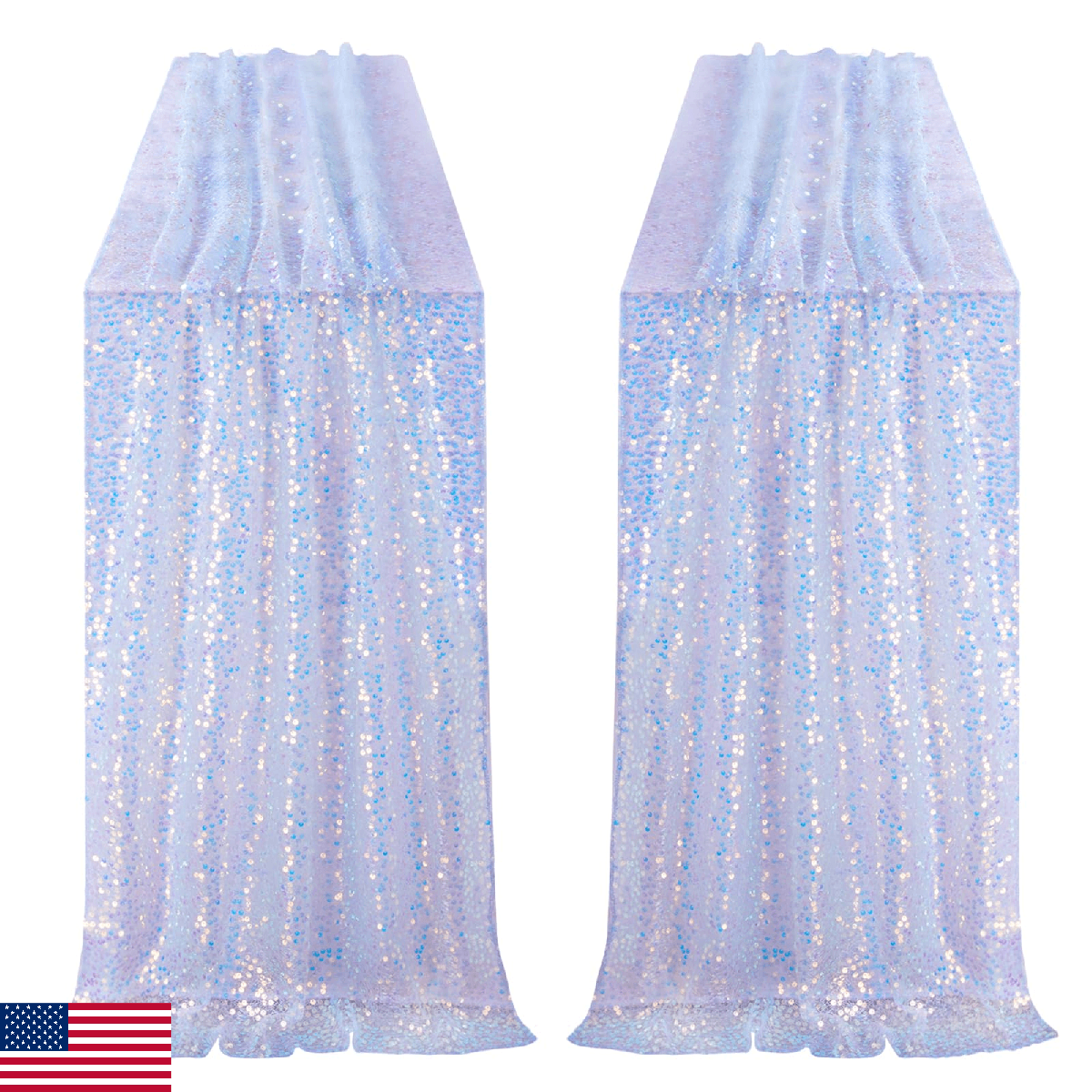 Iridescent Blue Table Runner 2pcs 25x120inch Sequin Table Runners 10ft Mermaid P - Image 1