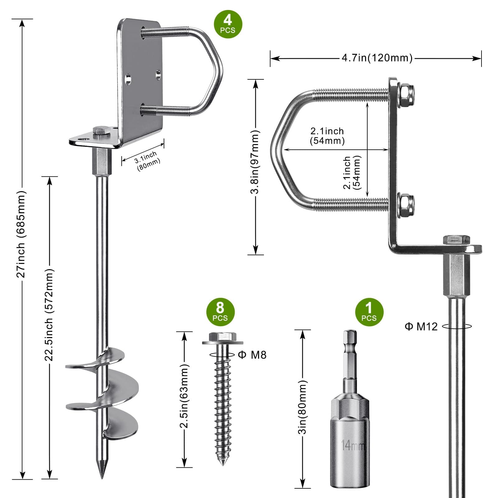 Insaga 24'' Ground Anchors Heavy Duty, 3" Wider Spiral Trampoline Anchors, Multi - Thumbnail 6