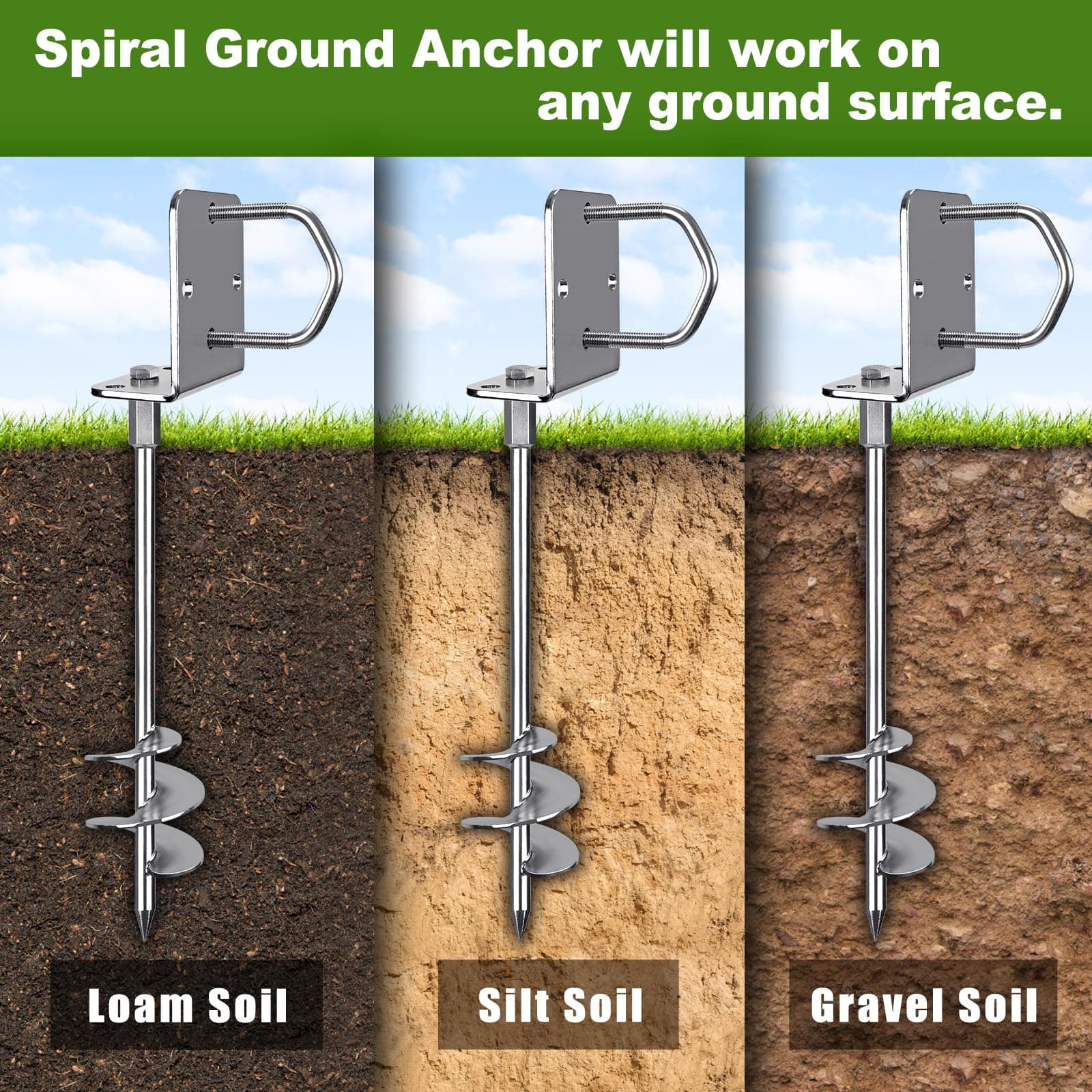 Insaga 24'' Ground Anchors Heavy Duty, 3" Wider Spiral Trampoline Anchors, Multi - Thumbnail 5