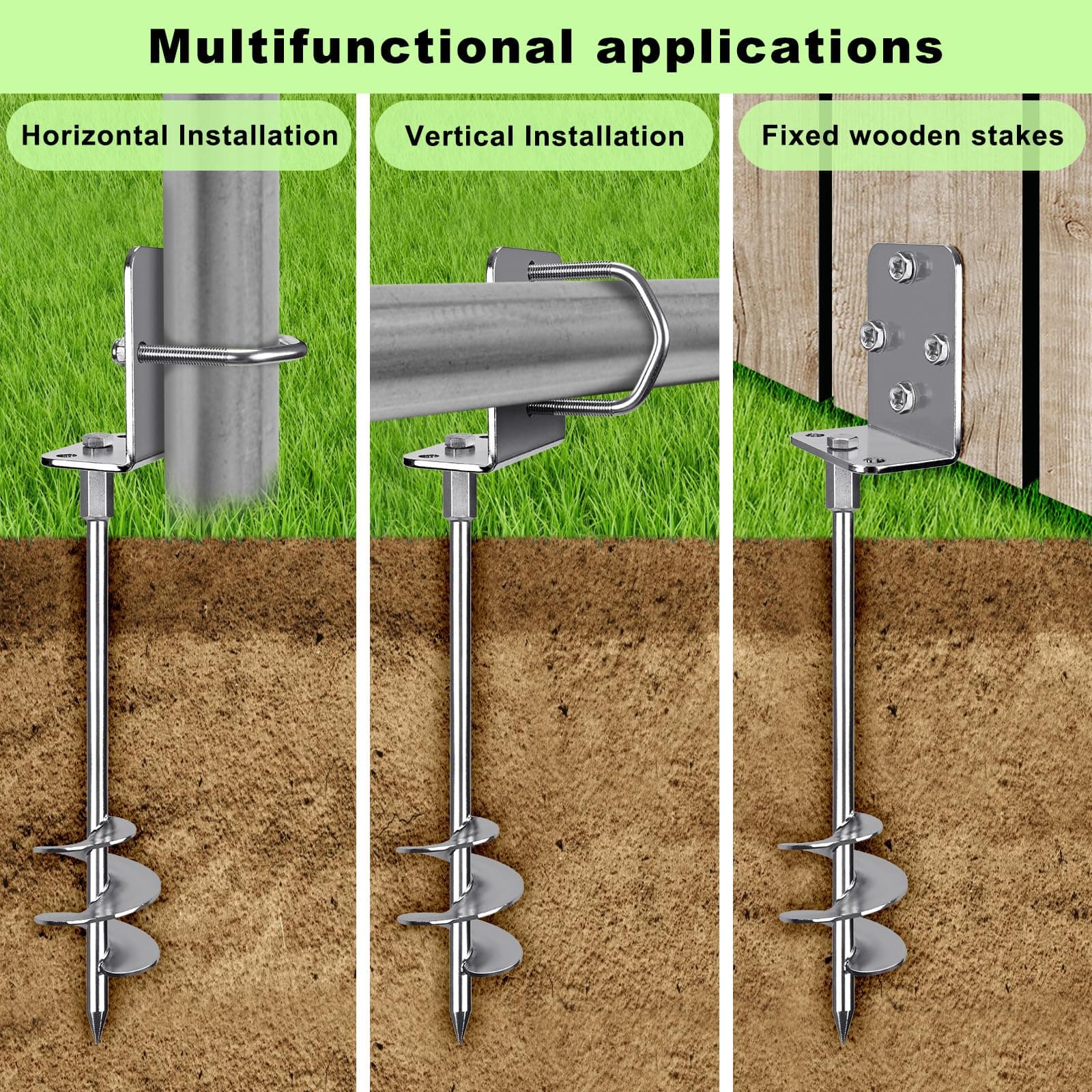 Insaga 24'' Ground Anchors Heavy Duty, 3" Wider Spiral Trampoline Anchors, Multi - Thumbnail 2