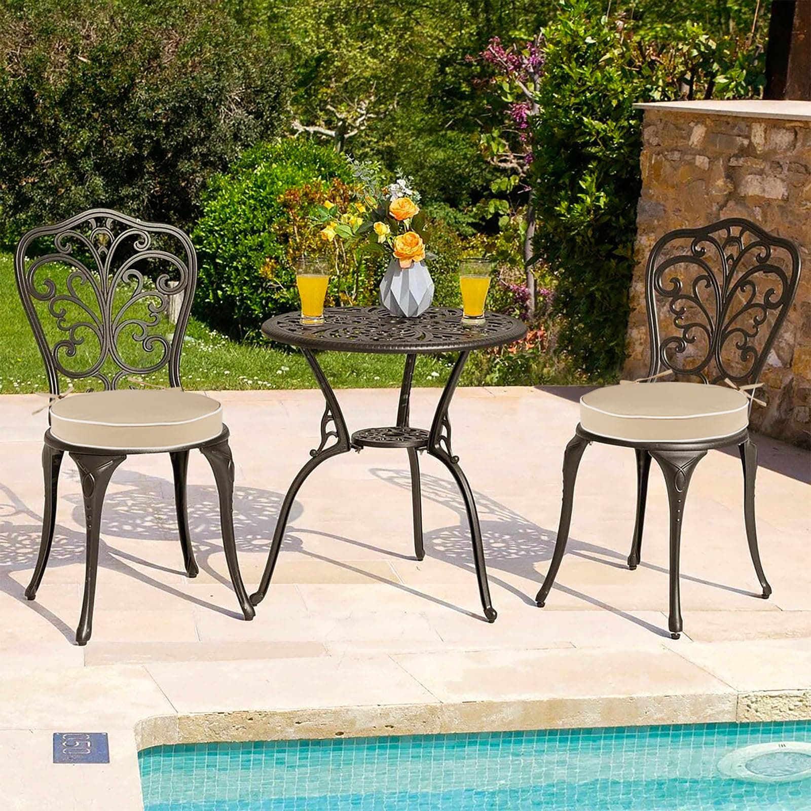 Blytieor Outdoor Bistro Chair Cushions Set of 2 Waterproof 15" Round Seat Cushio - Thumbnail 5