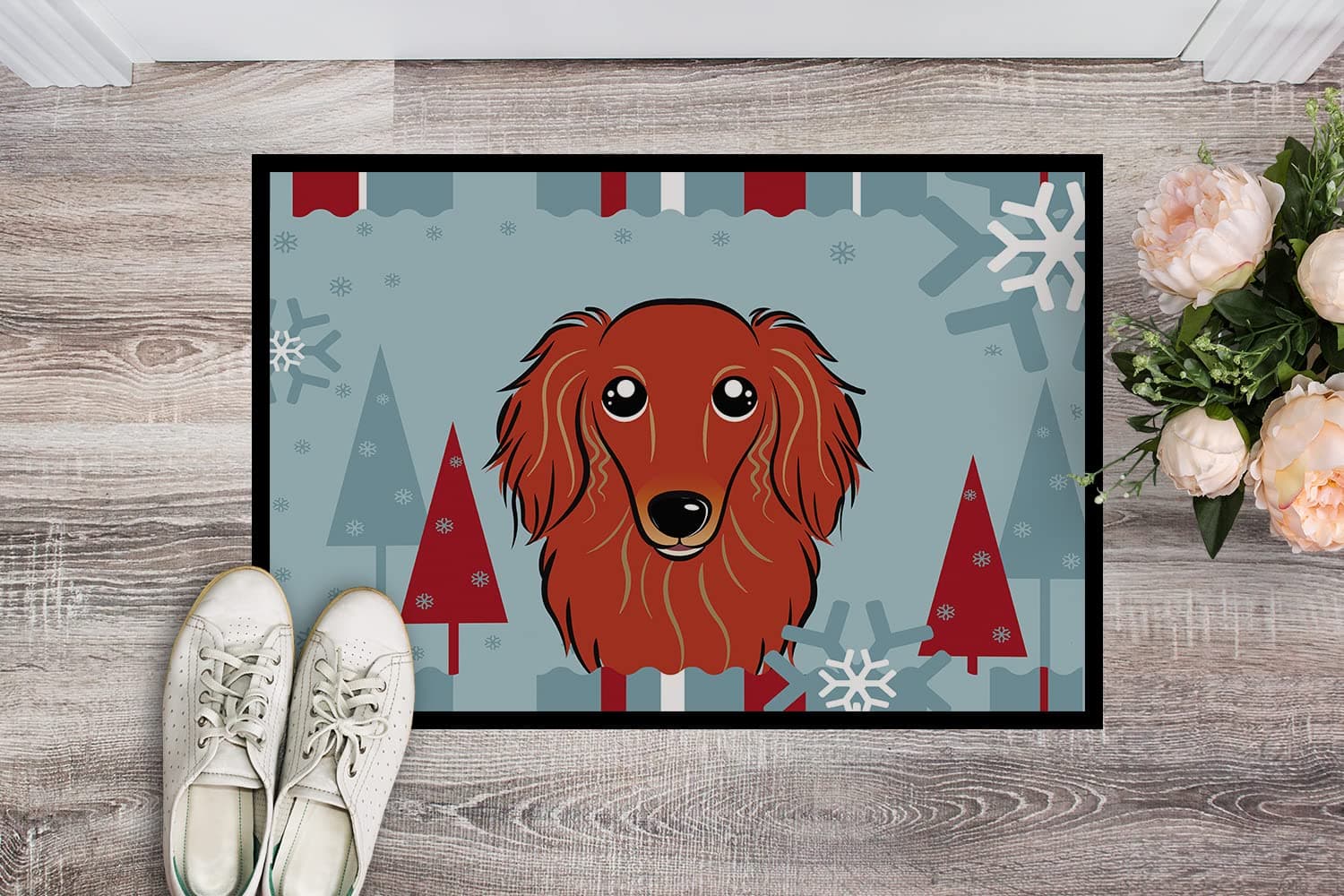 Caroline's Treasures BB1710MAT Winter Holiday Longhair Red Dachshund Doormat 18x - Thumbnail 2