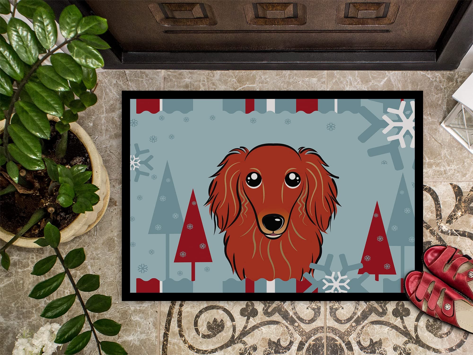 Caroline's Treasures BB1710MAT Winter Holiday Longhair Red Dachshund Doormat 18x - Thumbnail 3