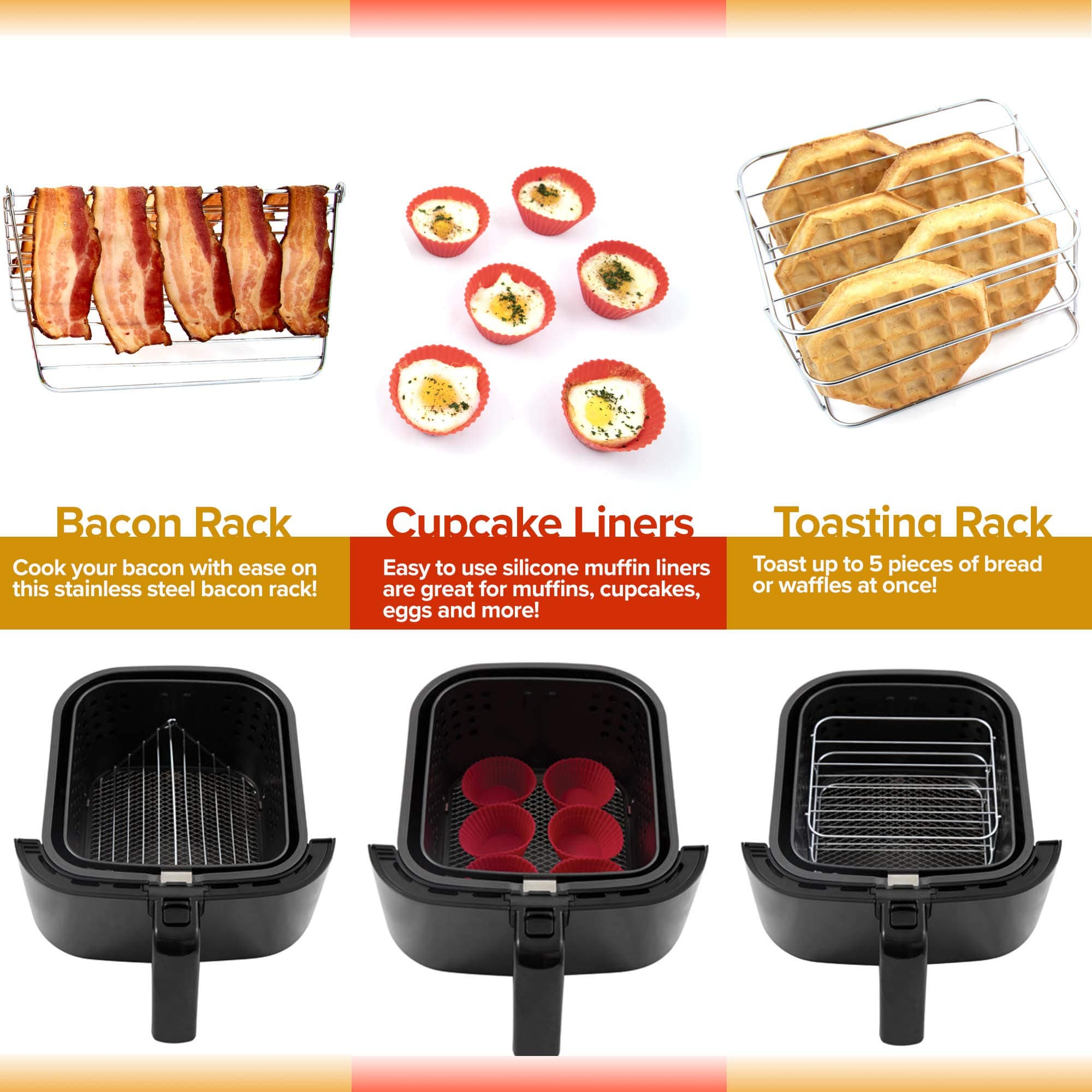 NUWAVE 6 QT Air Fryer Accessories 6 Silicone Egg Liners, a Stainless Steel Toast - Thumbnail 3
