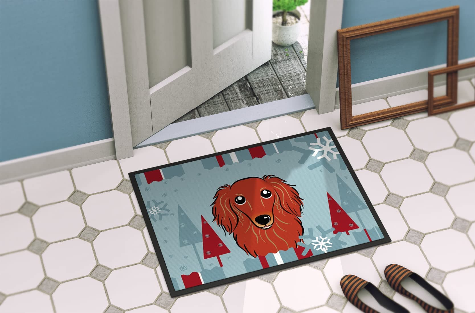 Caroline's Treasures BB1710MAT Winter Holiday Longhair Red Dachshund Doormat 18x - Thumbnail 4