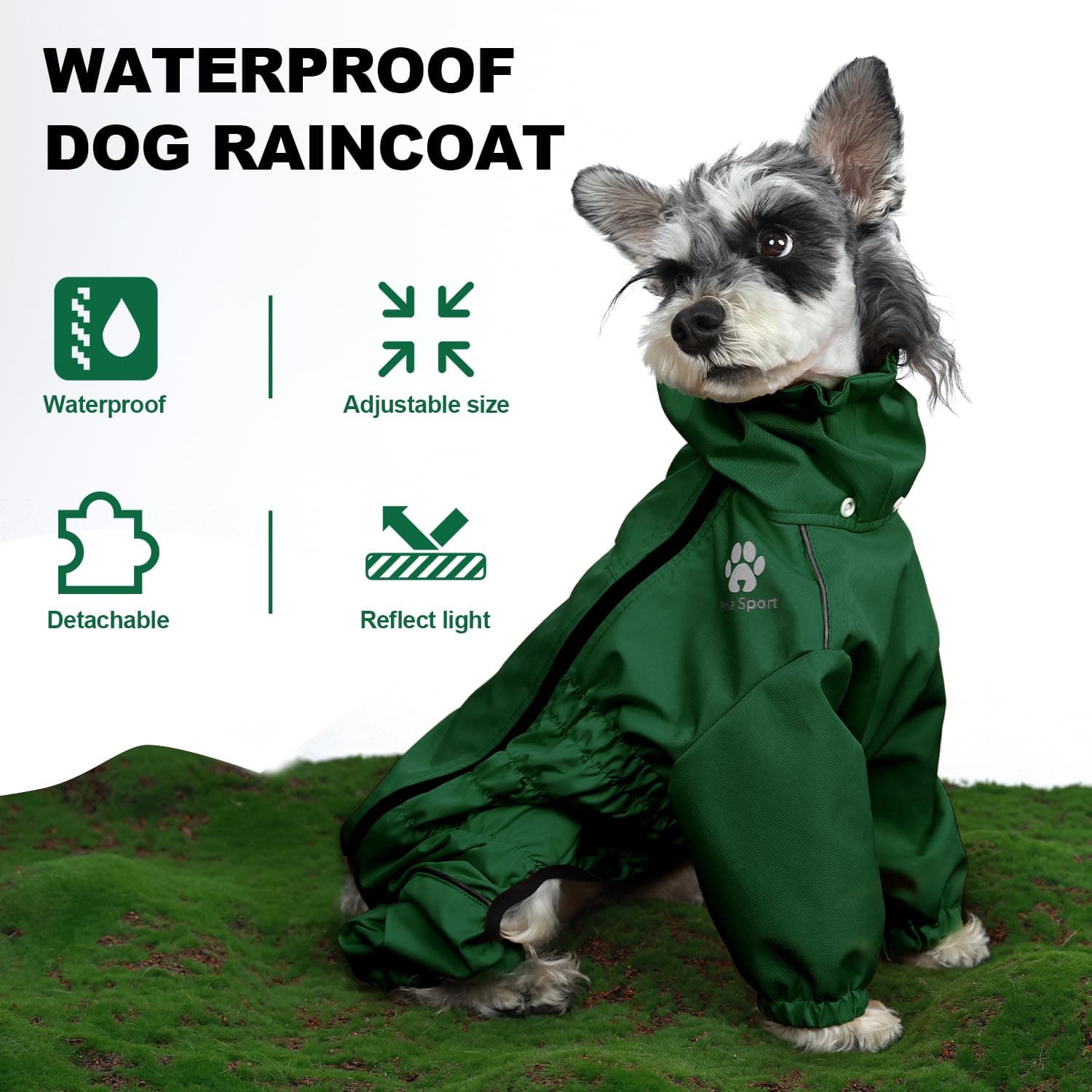 PINA Dog Raincoat - Waterproof Dog Jacket with Hood and Reflective Strap, Lightw - Thumbnail 6