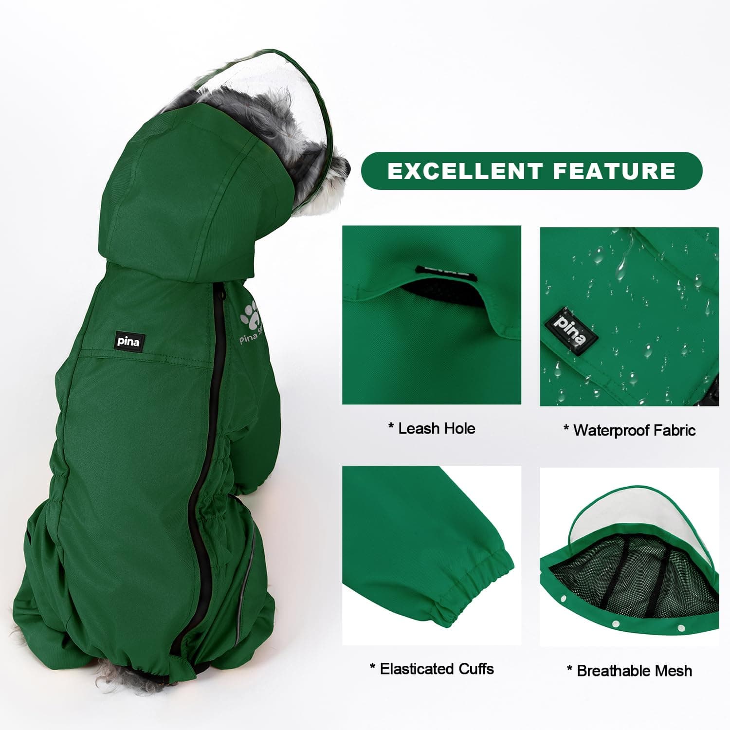 PINA Dog Raincoat - Waterproof Dog Jacket with Hood and Reflective Strap, Lightw - Thumbnail 4