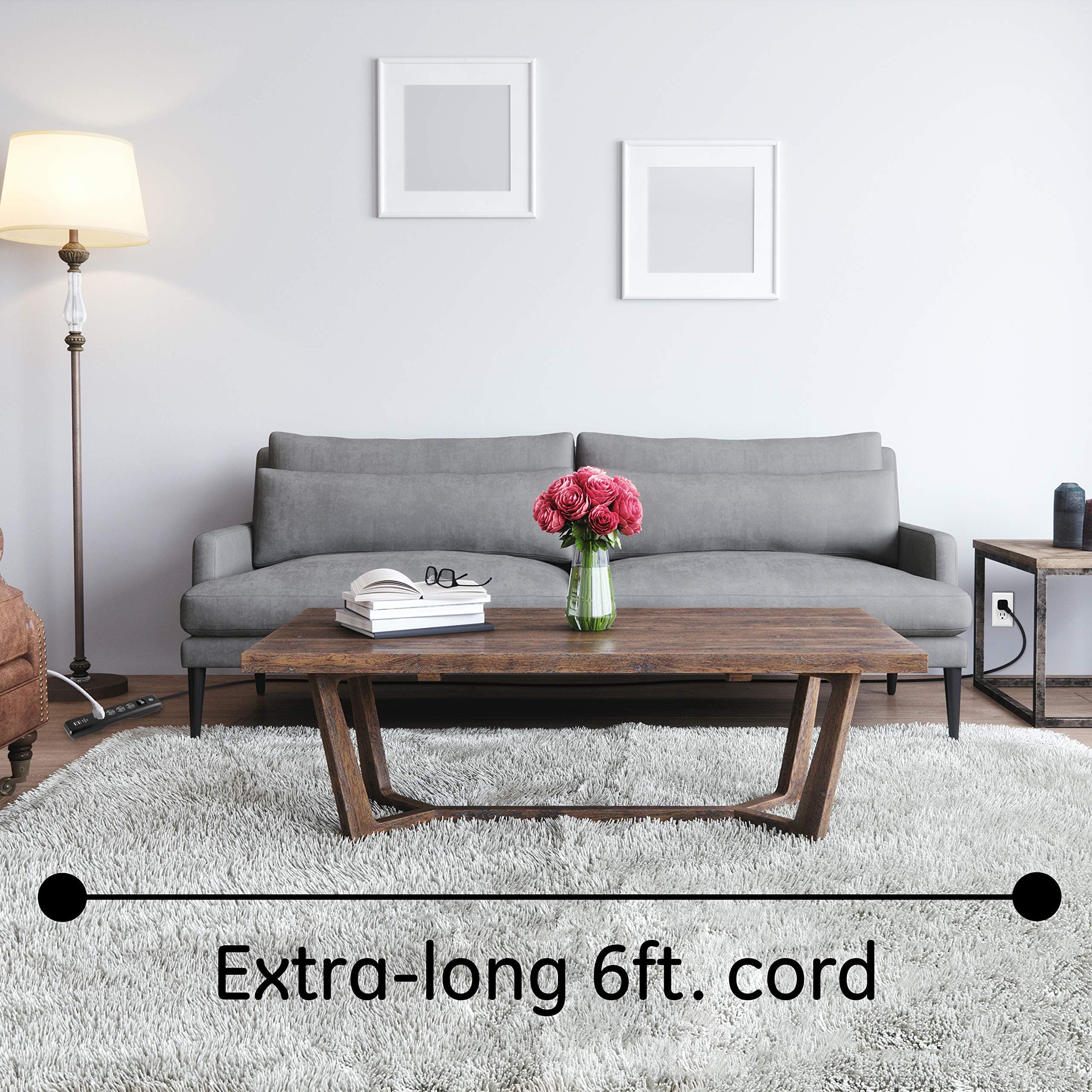 GE 4-Outlet Surge Protector, 2 USB Ports, 6ft Cord, Flat Plug, 450 Joules - Thumbnail 4