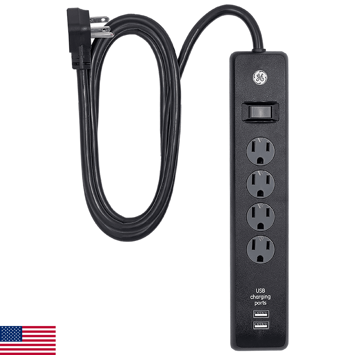 GE 4-Outlet Surge Protector, 2 USB Ports, 6ft Cord, Flat Plug, 450 Joules - Image 1