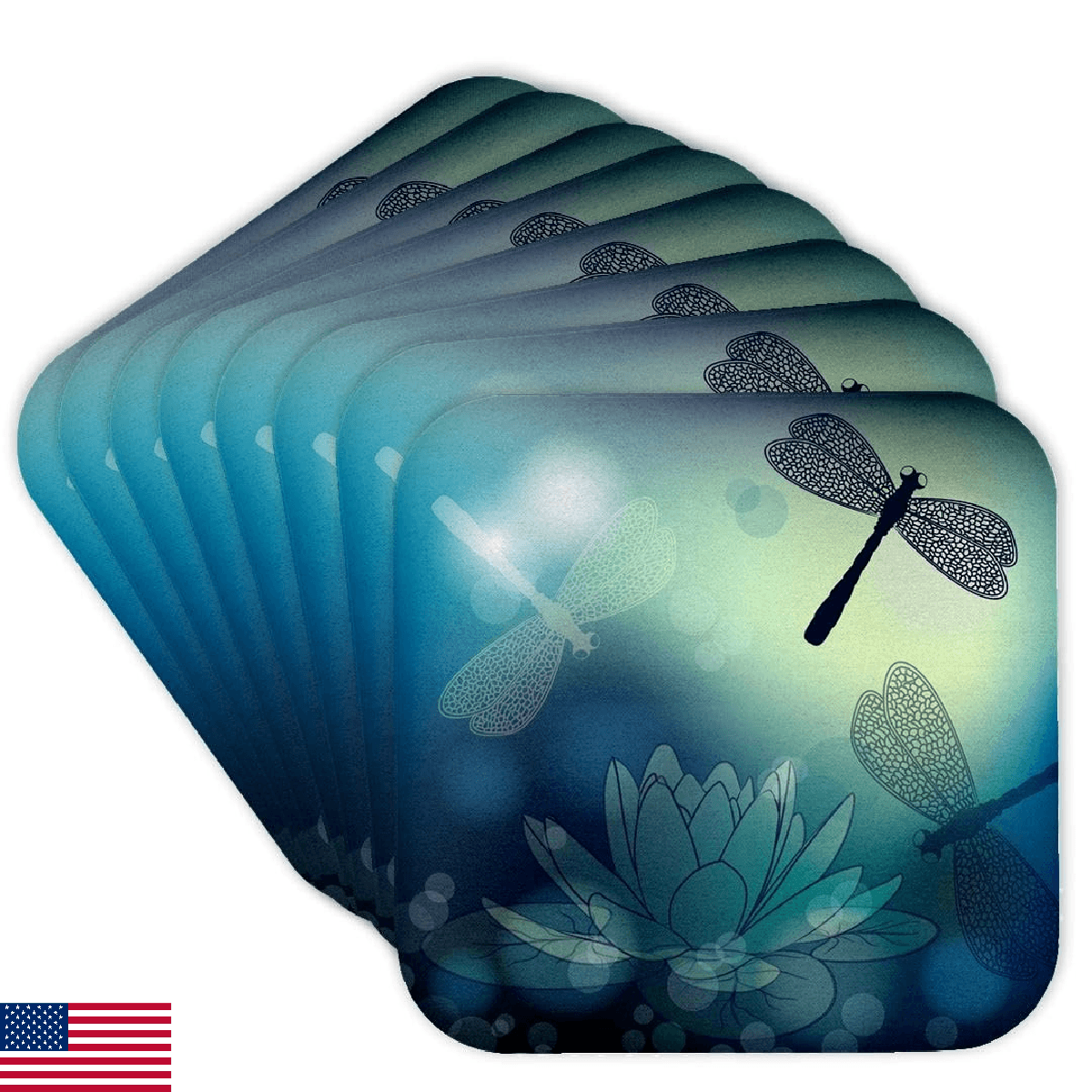 3dRose Translucent Shimmering Blue Dragonflies and - Soft Coasters, Set of 8 (CS - Image 1