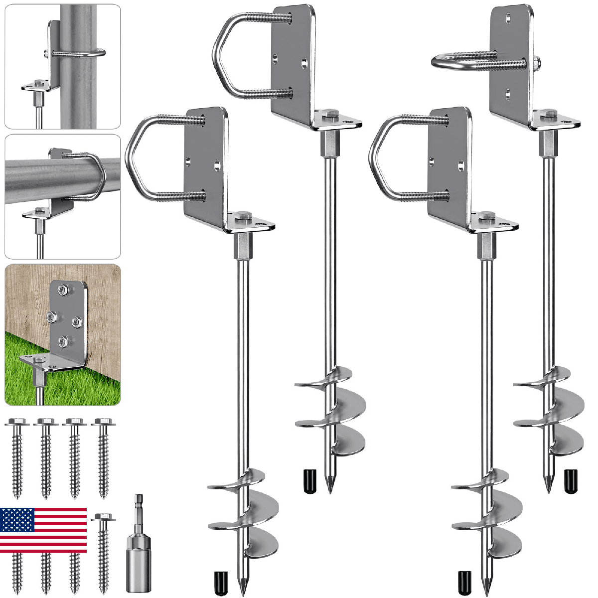 Insaga 24'' Ground Anchors Heavy Duty, 3" Wider Spiral Trampoline Anchors, Multi - Image 1