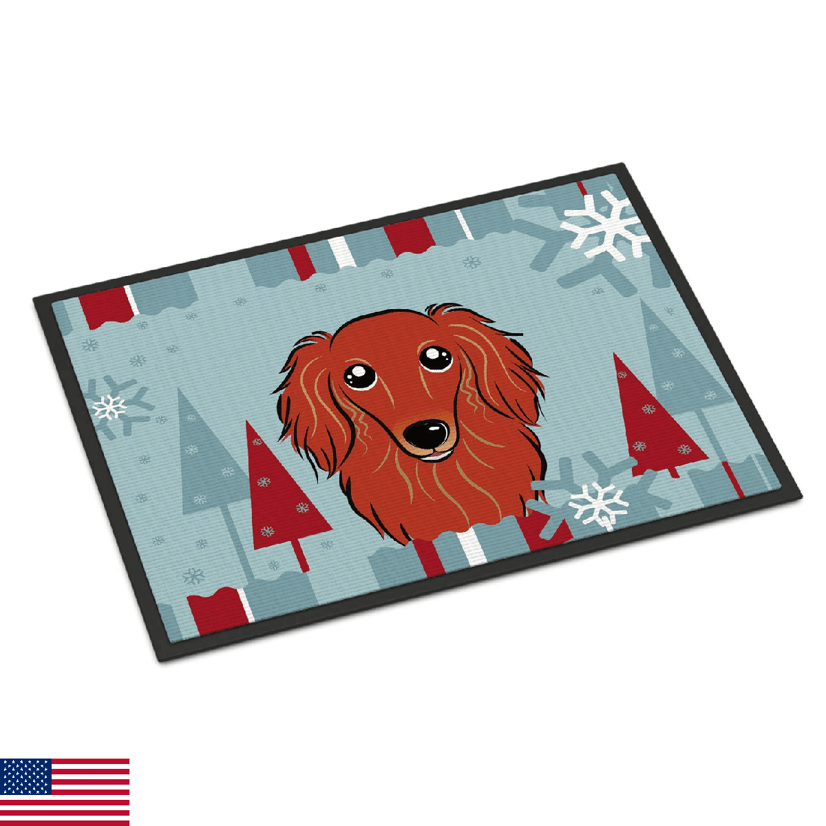 Caroline's Treasures BB1710MAT Winter Holiday Longhair Red Dachshund Doormat 18x - Image 1