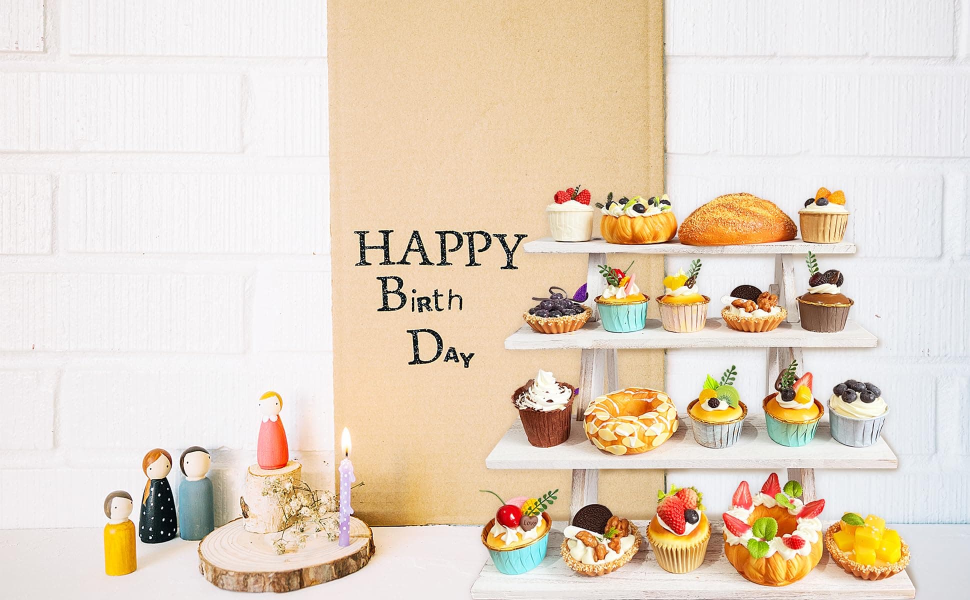 Umgozrz Wooden Cupcake Stand 4 Tier White Cupcake Stand Rustic Wood Cake Stand f - Thumbnail 5