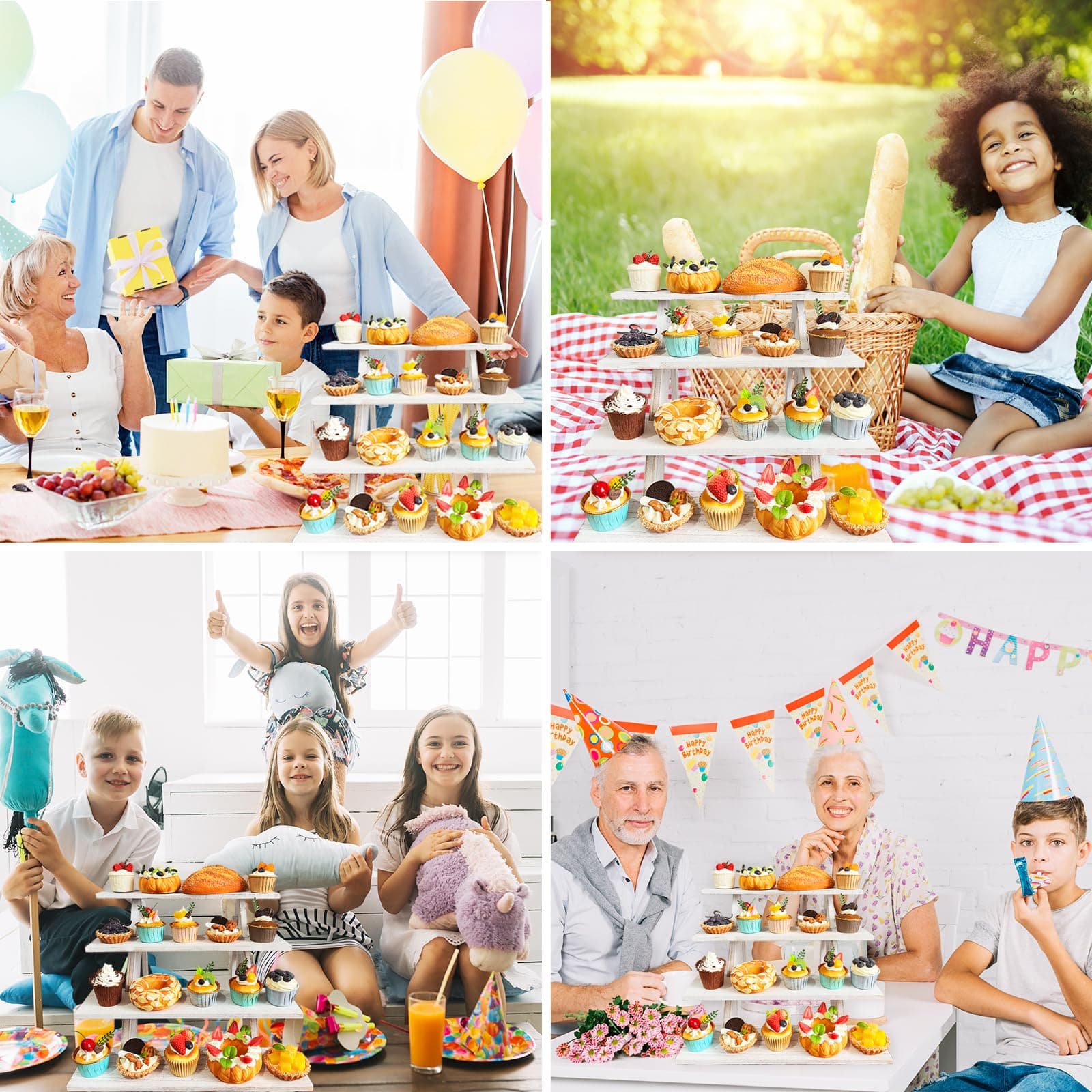 Umgozrz Wooden Cupcake Stand 4 Tier White Cupcake Stand Rustic Wood Cake Stand f - Thumbnail 7