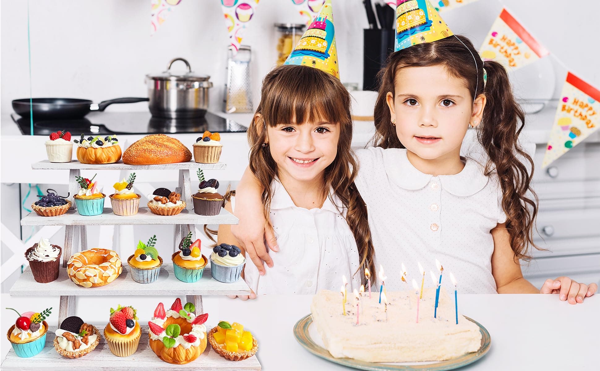 Umgozrz Wooden Cupcake Stand 4 Tier White Cupcake Stand Rustic Wood Cake Stand f - Thumbnail 6