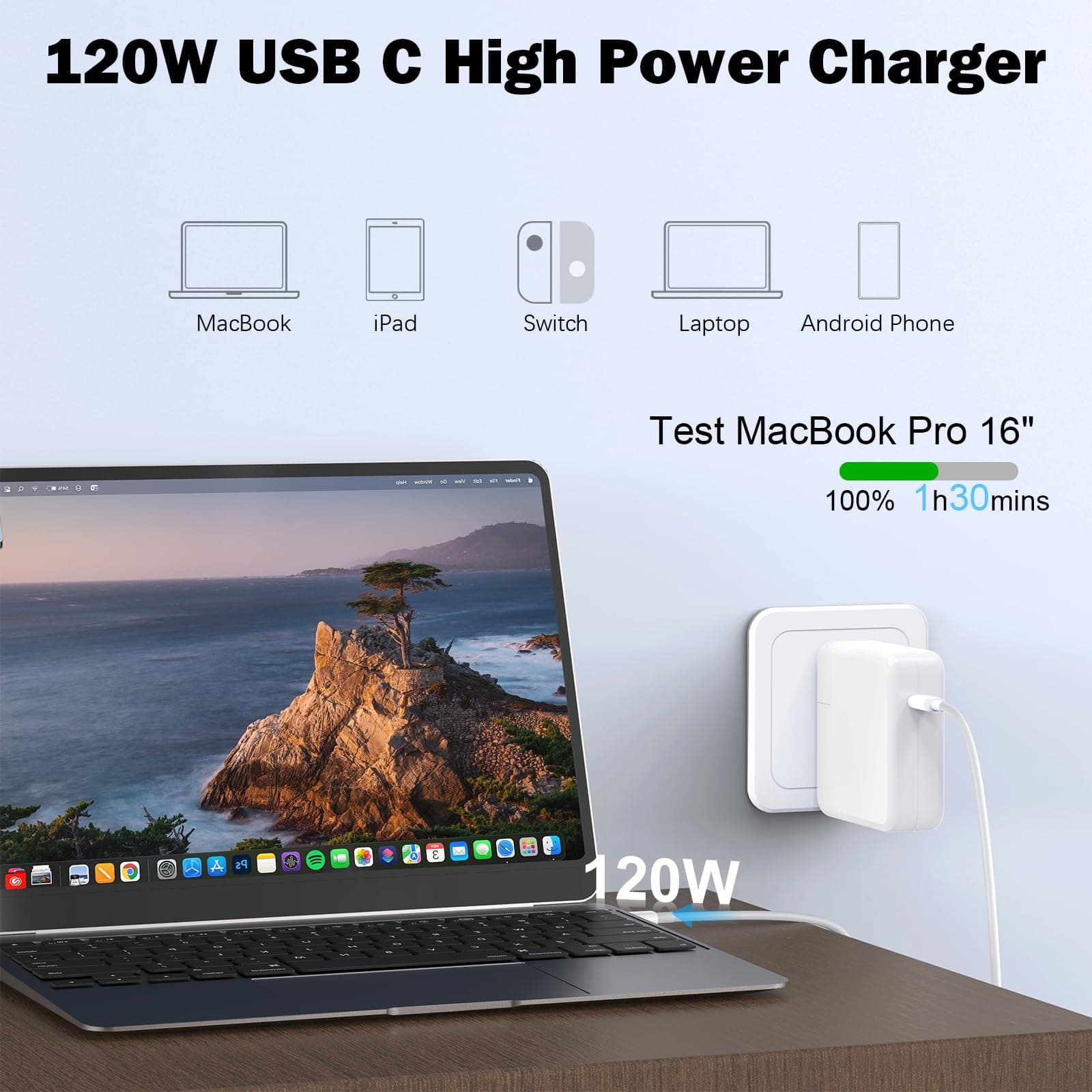 Mac Book Pro Charger 120W USB C Fast Charger Adapter Compatible MacBook Pro Air - Thumbnail 2