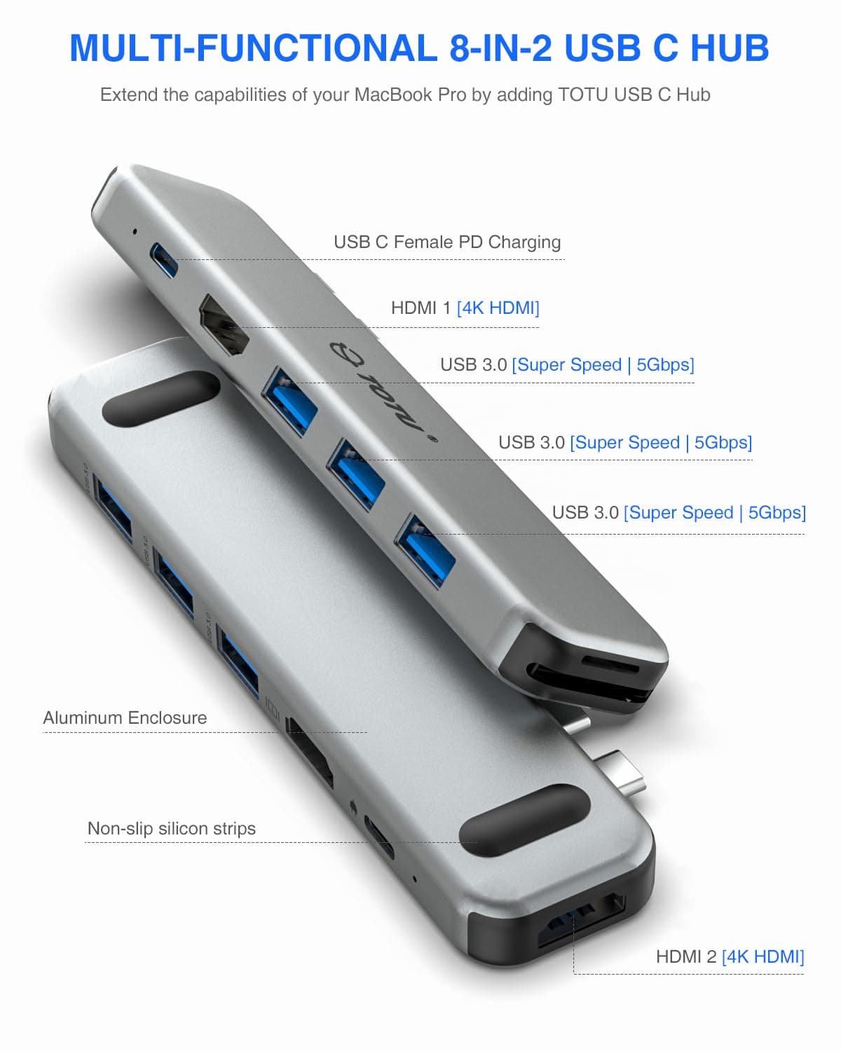 MacBook USB C Hub Multiport Adapter, 8 in 2 MacBook Docking Station with Dual HD - Thumbnail 4