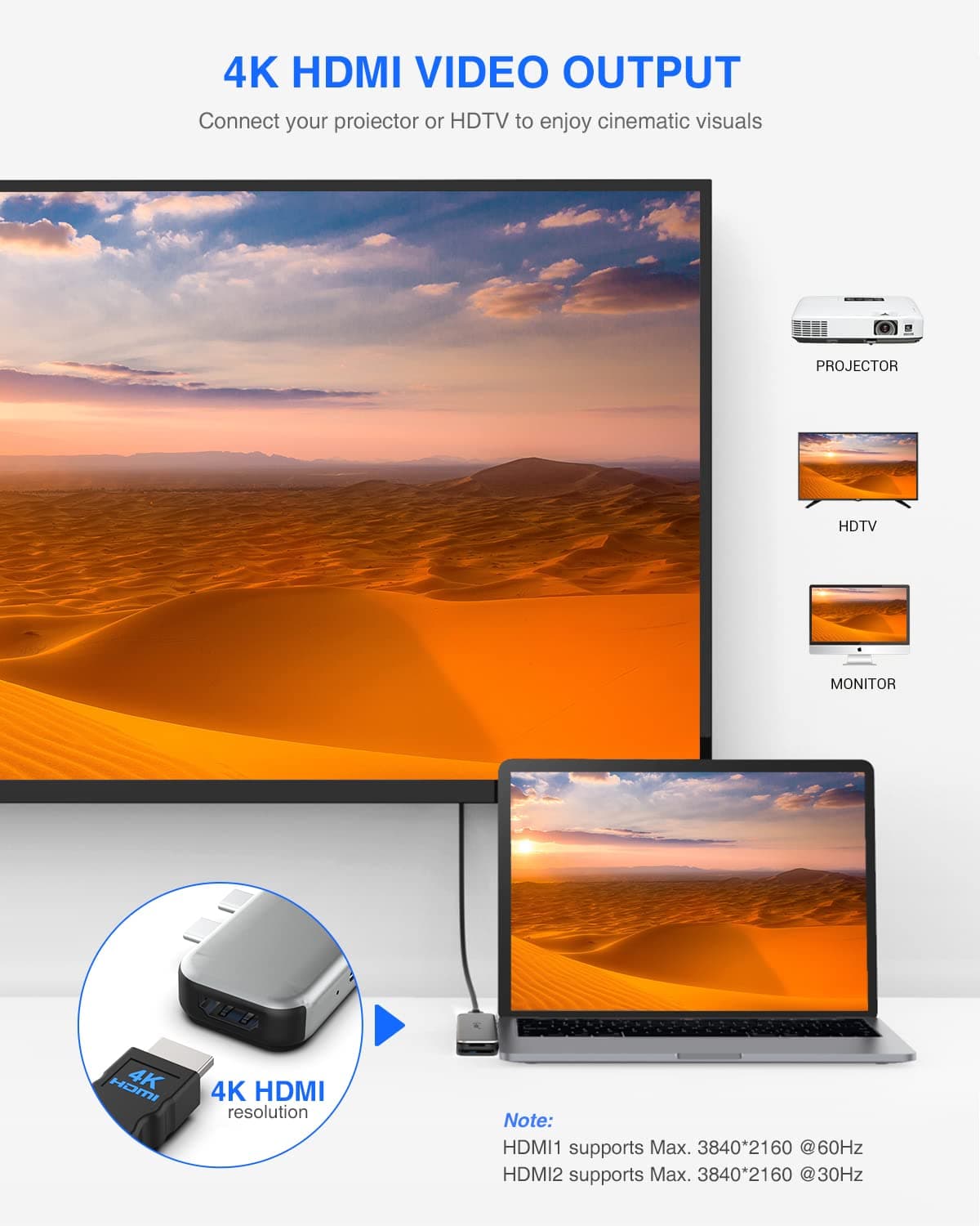 MacBook USB C Hub Multiport Adapter, 8 in 2 MacBook Docking Station with Dual HD - Thumbnail 3