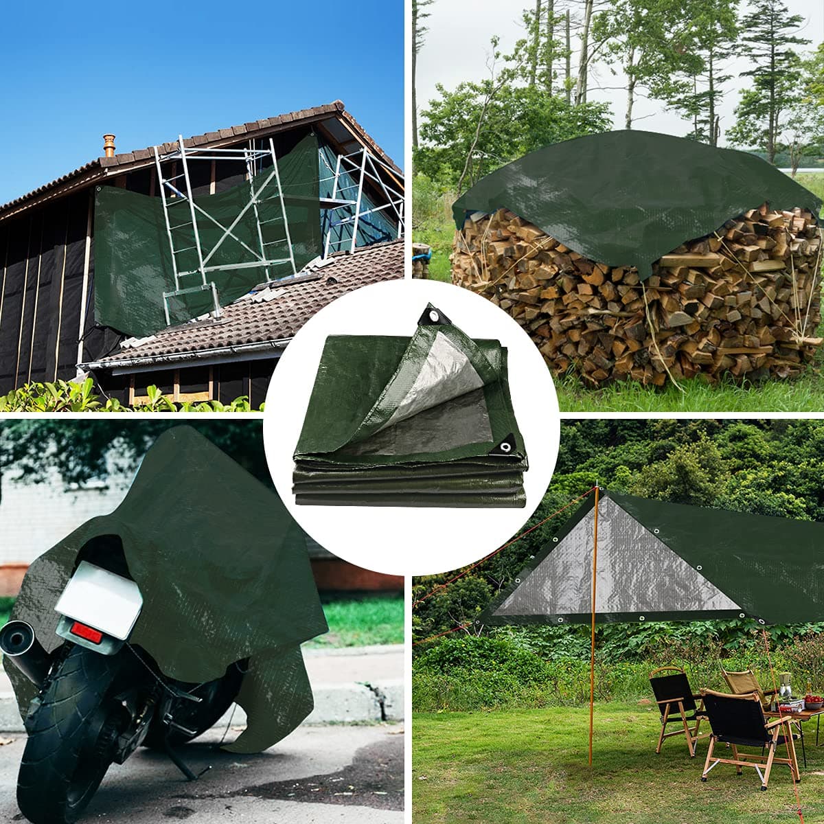 Onarway Poly Tarps Waterproof for Outdoor: Green Tarpaulin 6Mil Thicken 10x12 Ft - Thumbnail 7