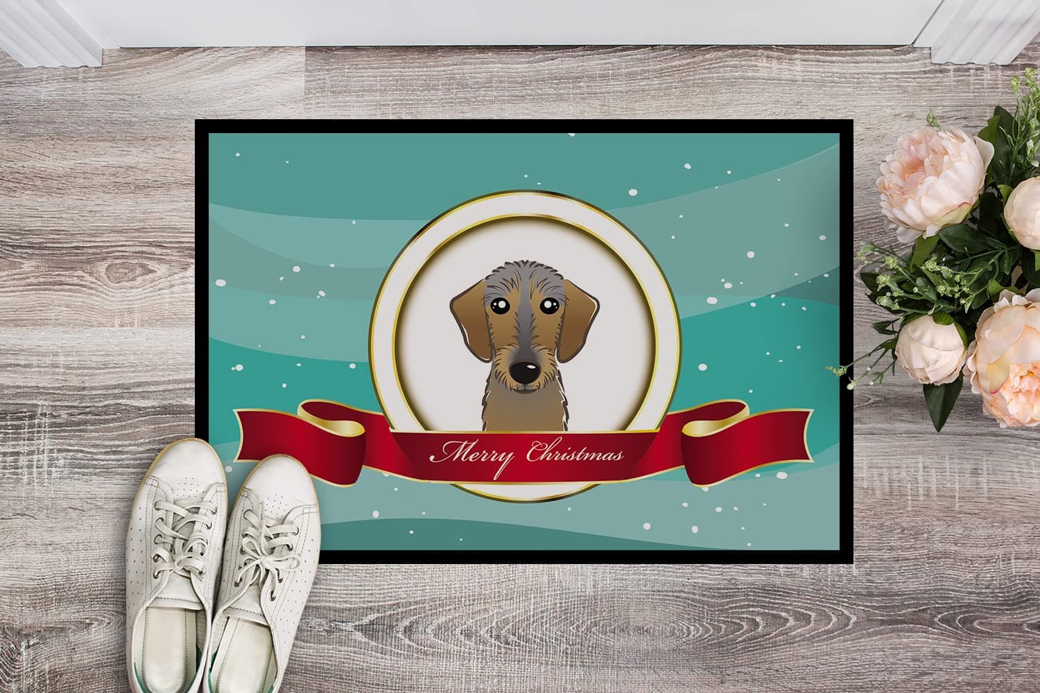 Caroline's Treasures BB1543MAT Wirehaired Dachshund Merry Christmas Doormat 18x2 - Thumbnail 2