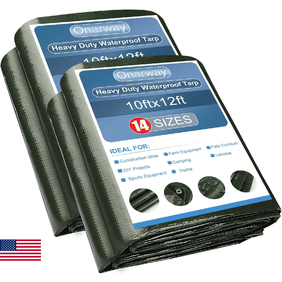 Onarway Poly Tarps Waterproof for Outdoor: Green Tarpaulin 6Mil Thicken 10x12 Ft - Image 1