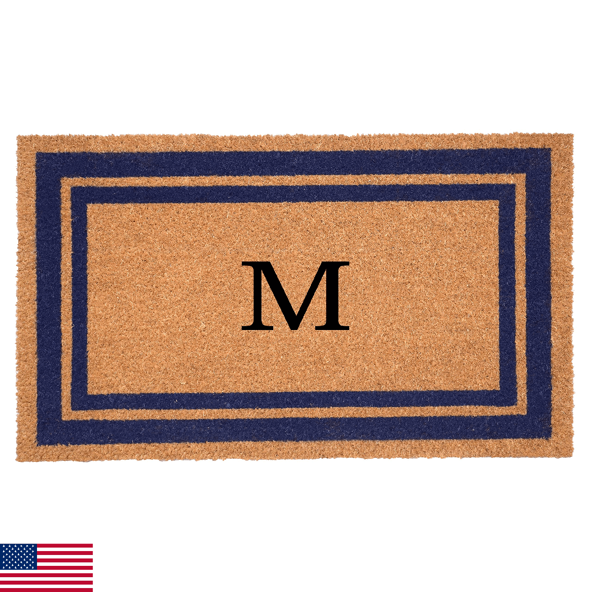 Calloway Mills 153001830M Dark Blue Border 18" x 30" Monogram Doormat (Letter M) - Image 1