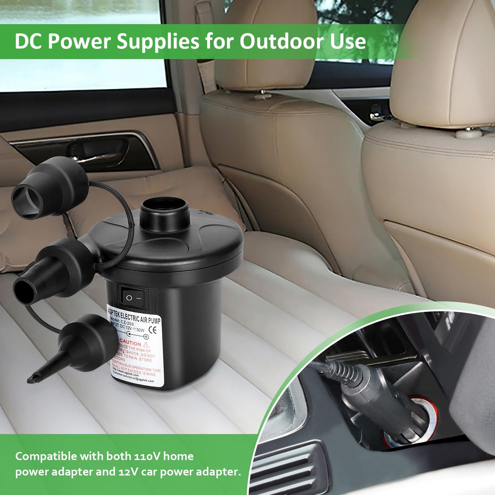 AGPTEK Electric Air Pump,Portable Air Pump with 3 Nozzles, 4.5kPa Quick-Fill,110 - Thumbnail 6