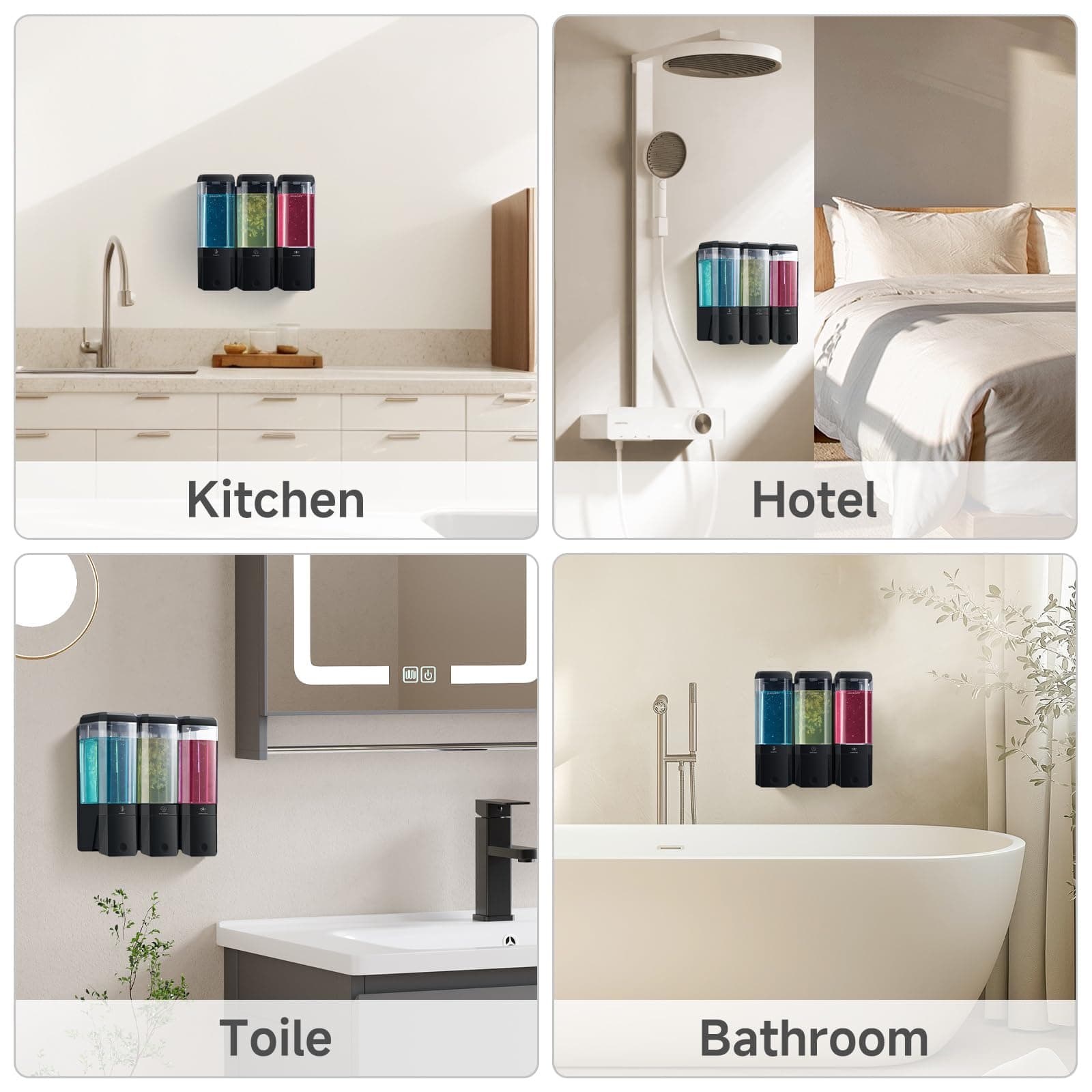 GlintGath Shower Dispenser 3 Chamber No Drill Wall Mounted Shampoo Conditioner B - Thumbnail 2