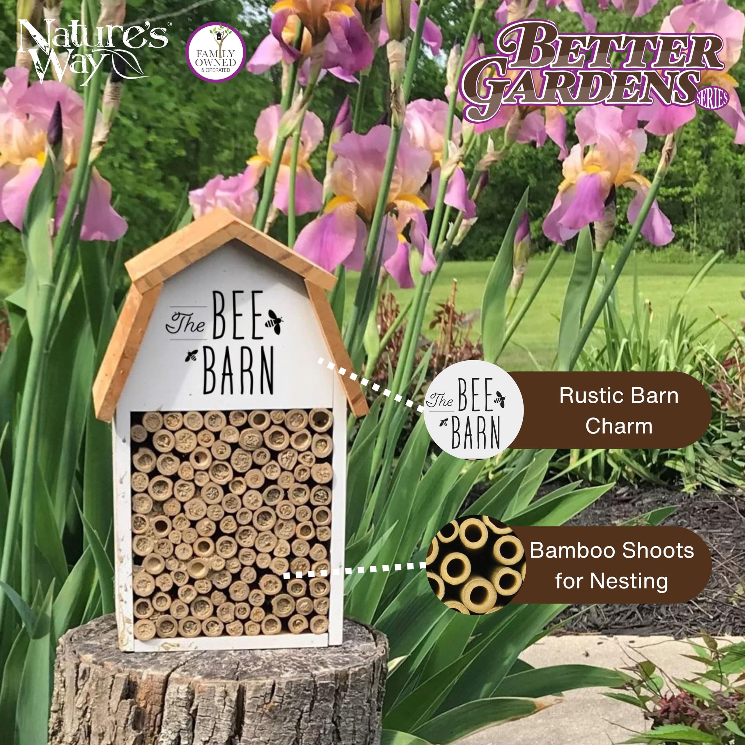 Nature's Way Wooden Bee House for Outdoor Décor, Beneficial Insects and Pollinat - Thumbnail 4
