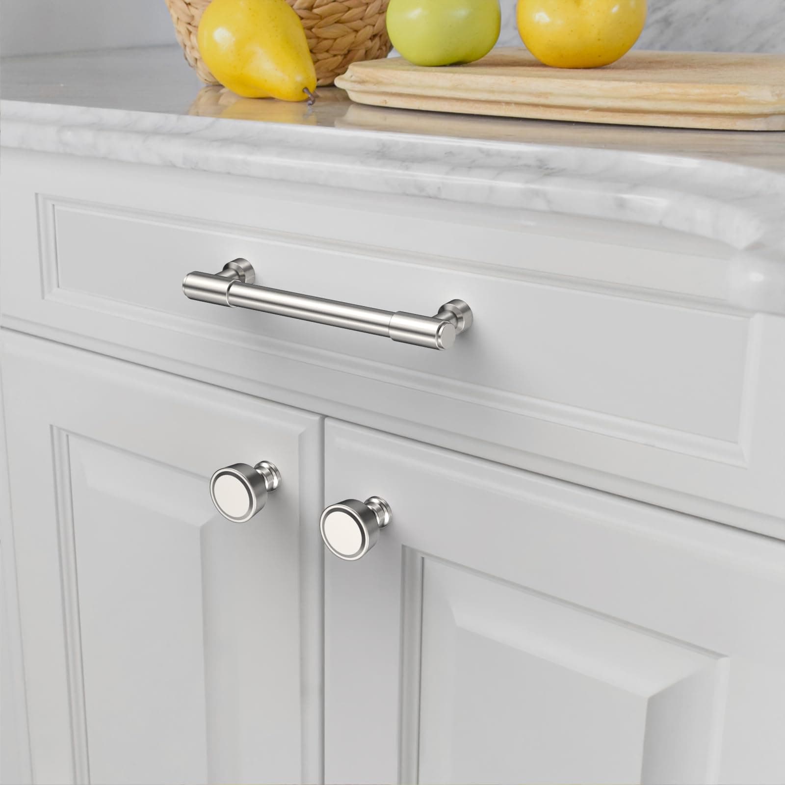 Amerdeco 10 Pack Satin Nickel Cabinet Pulls 6.3in Hole Center Drawer Handles Kit - Thumbnail 4