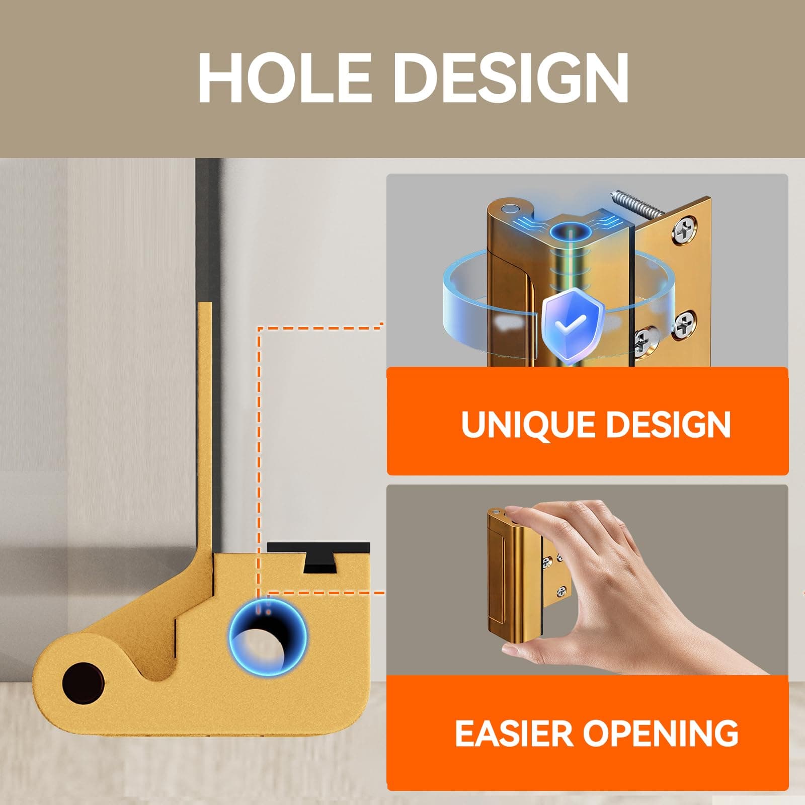 Tonitrui Home Security Door Reinforcement Lock for Front/Inward Swing Doors - Up - Thumbnail 3