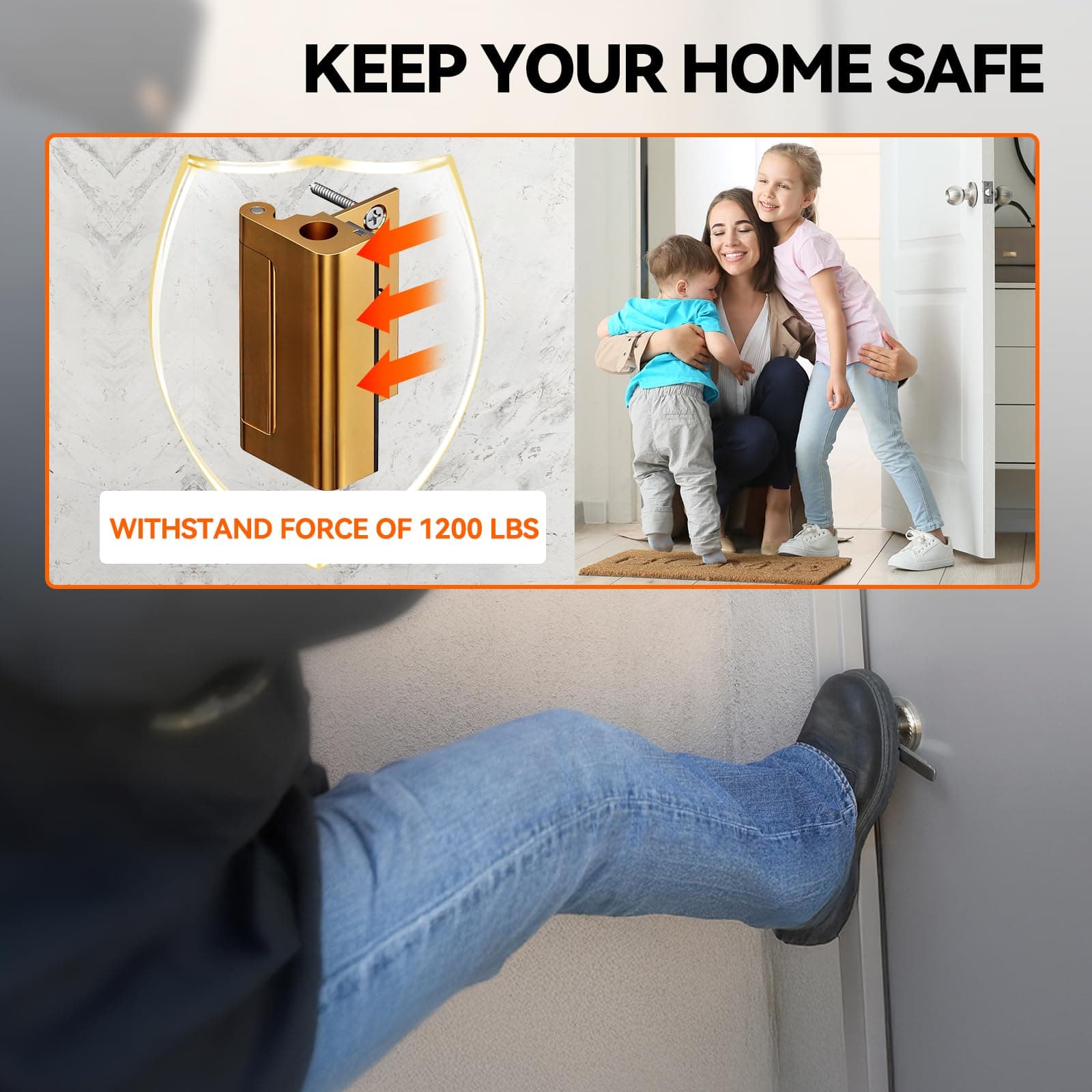 Tonitrui Home Security Door Reinforcement Lock for Front/Inward Swing Doors - Up - Thumbnail 4