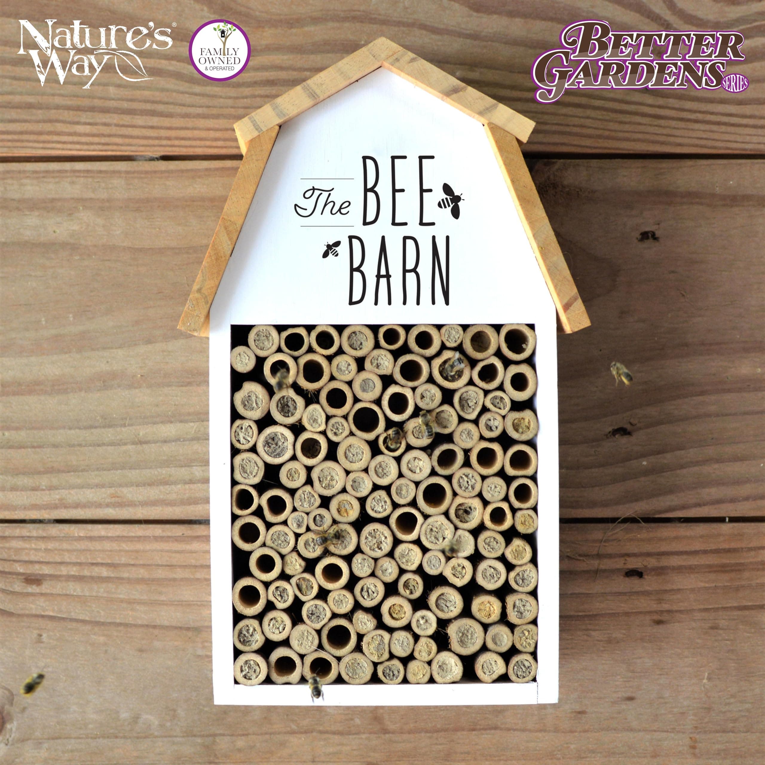 Nature's Way Wooden Bee House for Outdoor Décor, Beneficial Insects and Pollinat - Thumbnail 5