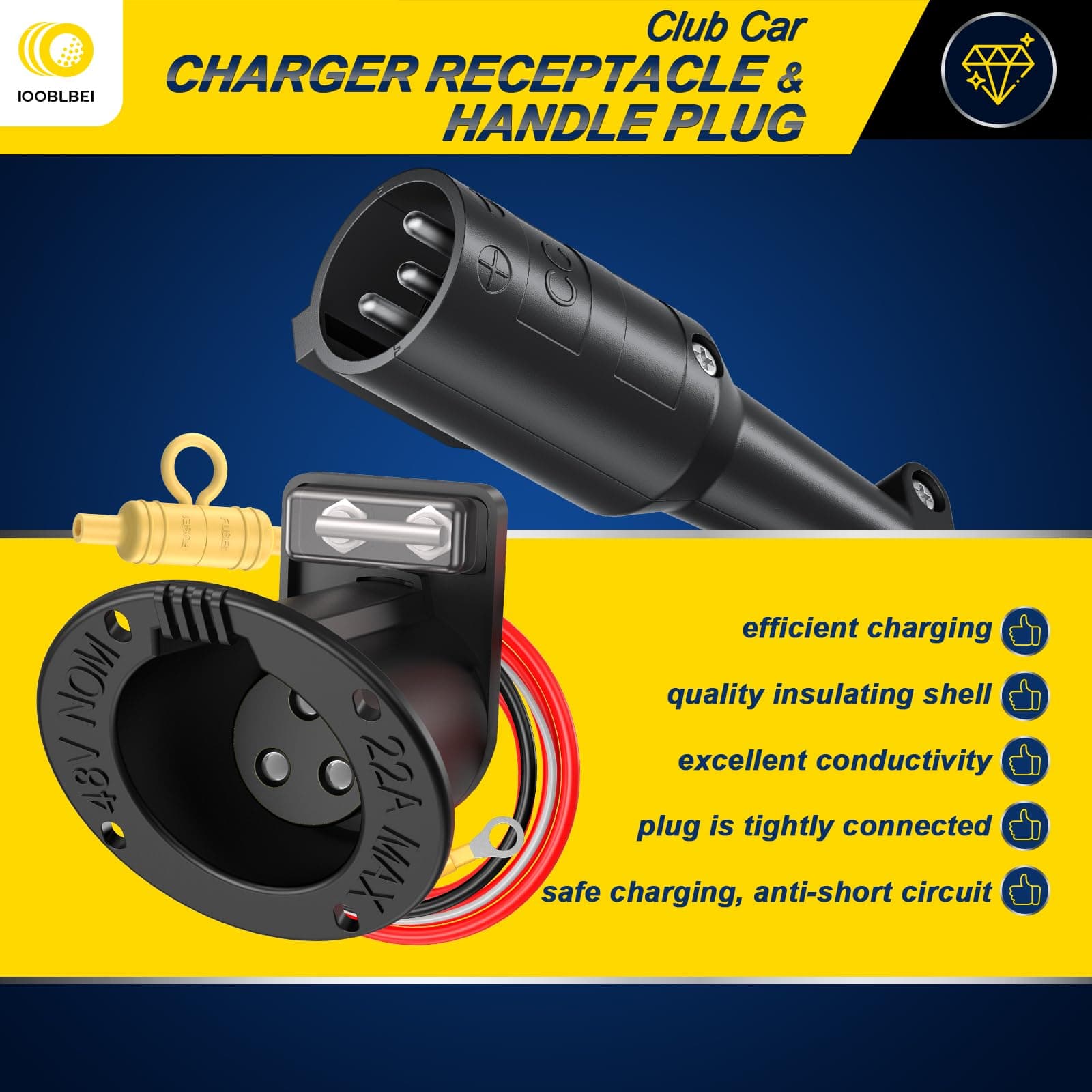 Club Car 48V Charging Port Plug Golf Cart Charger Receptacle Cord Handle Replace - Thumbnail 2