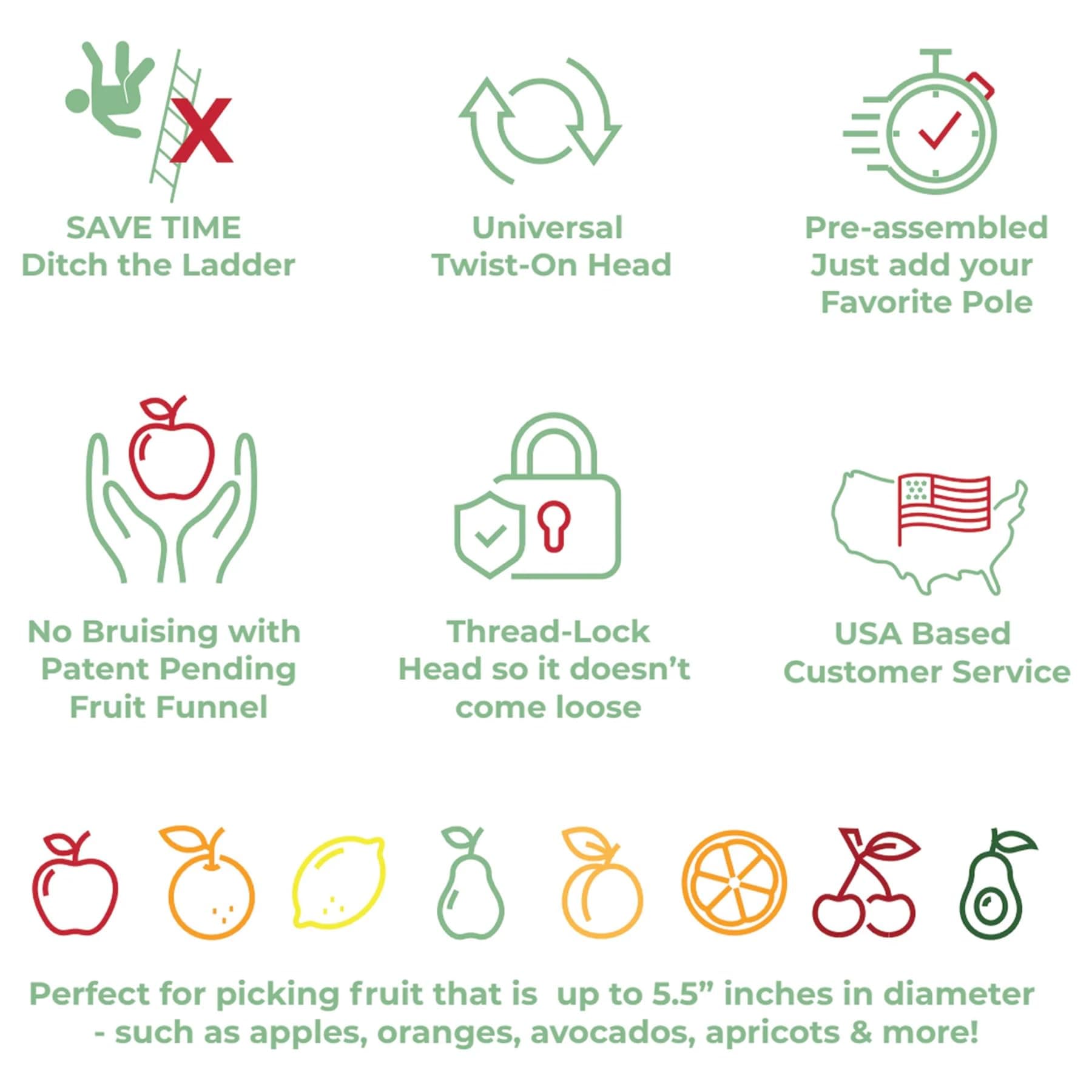 Easy Pickins EP-FH-1 Fruit Picker Basket with Funnel, Green - Thumbnail 8